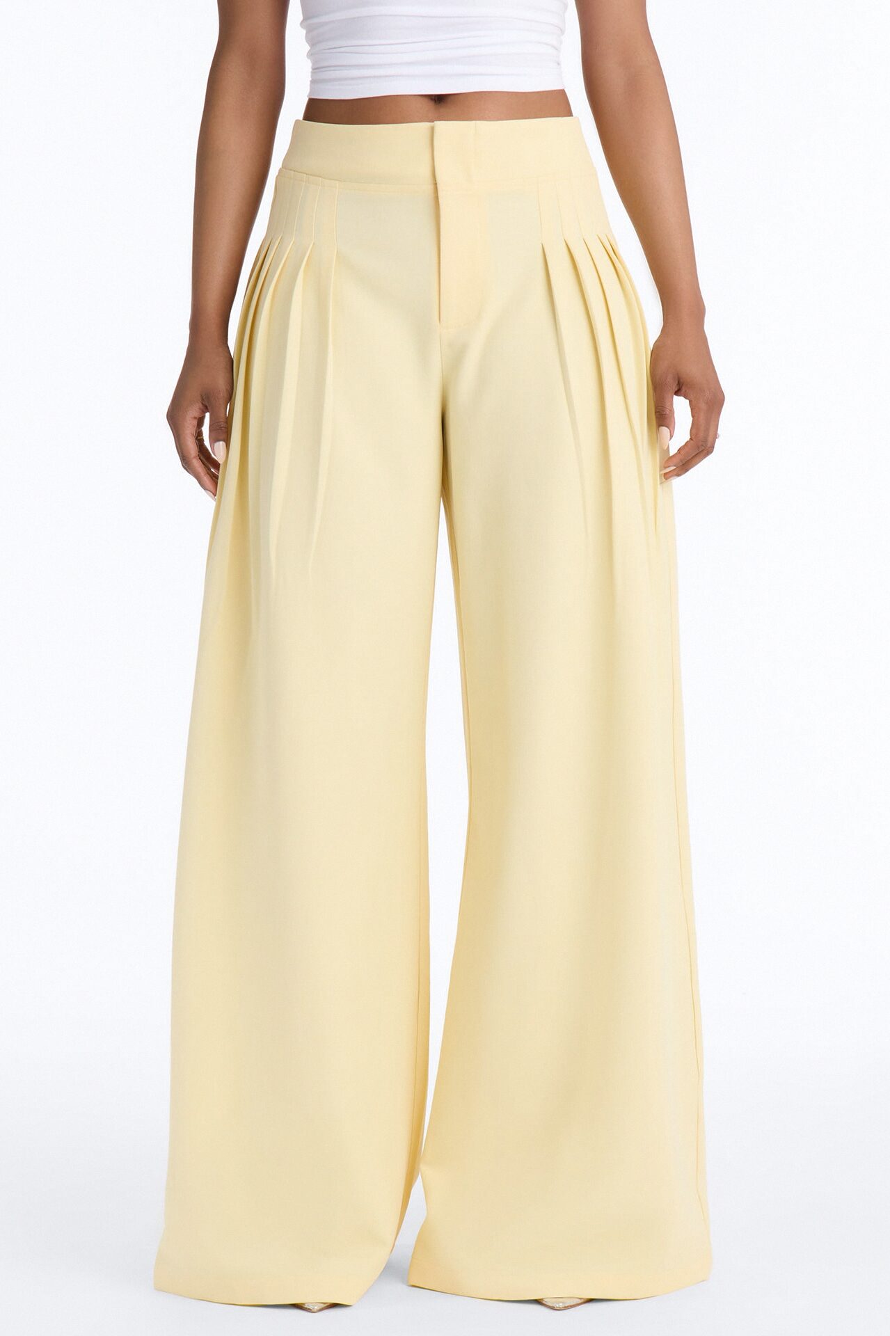 Adele Pleated Wide Leg Trouser Pant 33″ - Butter Yellow