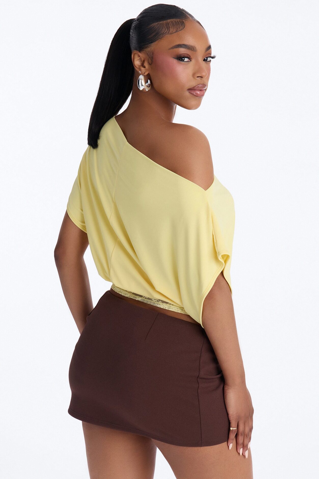Spring Feeling Off Shoulder Lace Short Sleeve Top - Butter Yellow