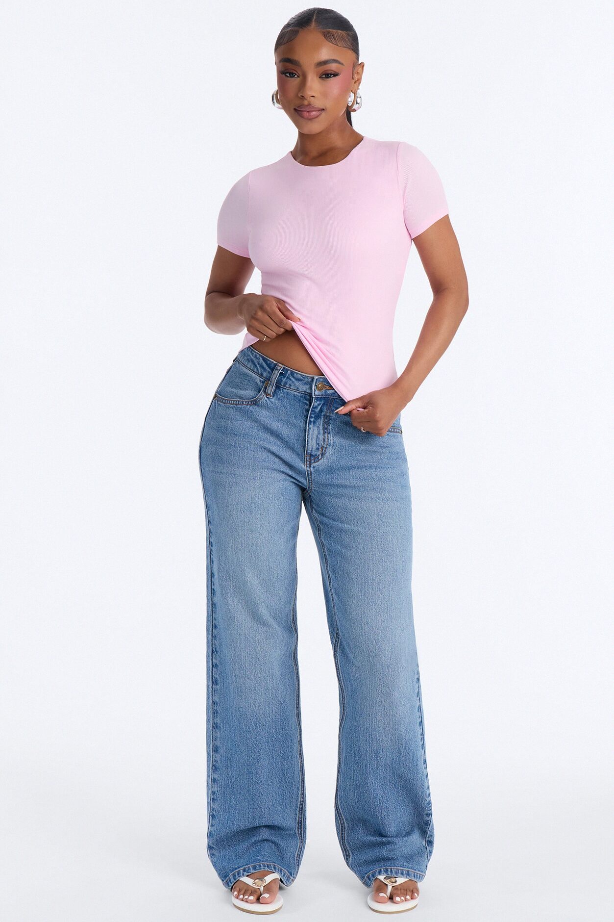 Chloe Crew Neck Short Sleeve Tee - Light Pink