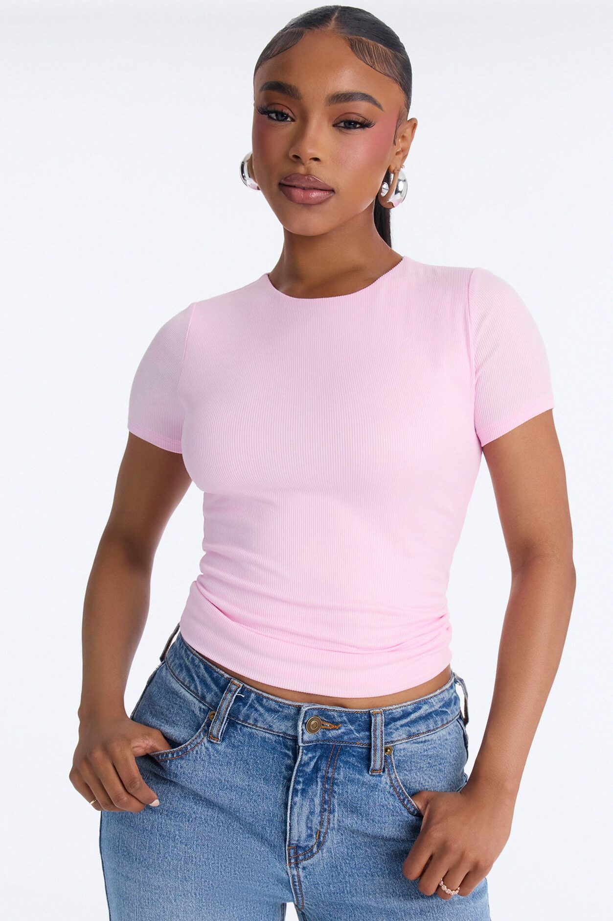 Chloe Crew Neck Short Sleeve Tee - Light Pink