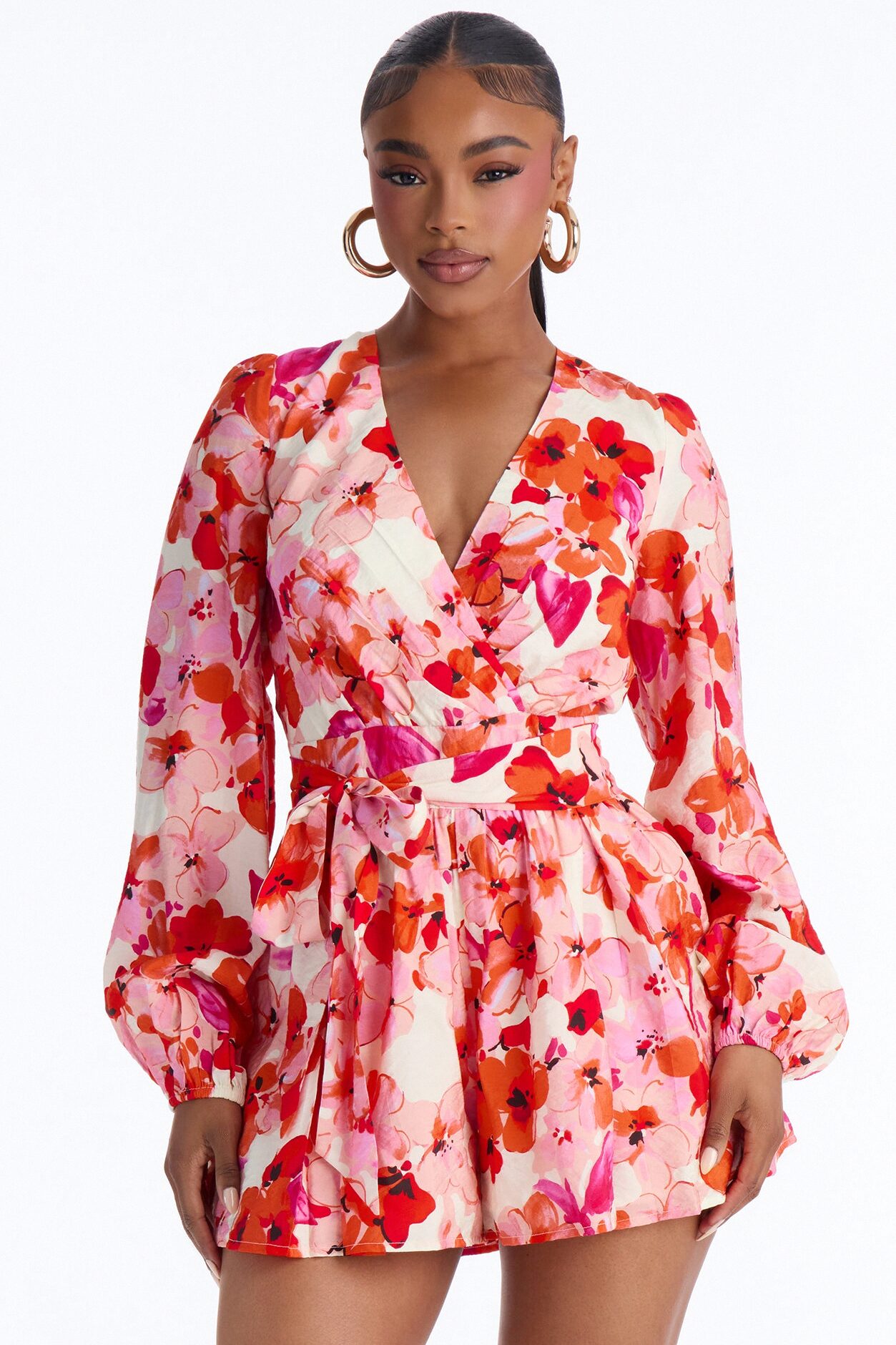 Fia Floral Ruffle Romper - Pink
