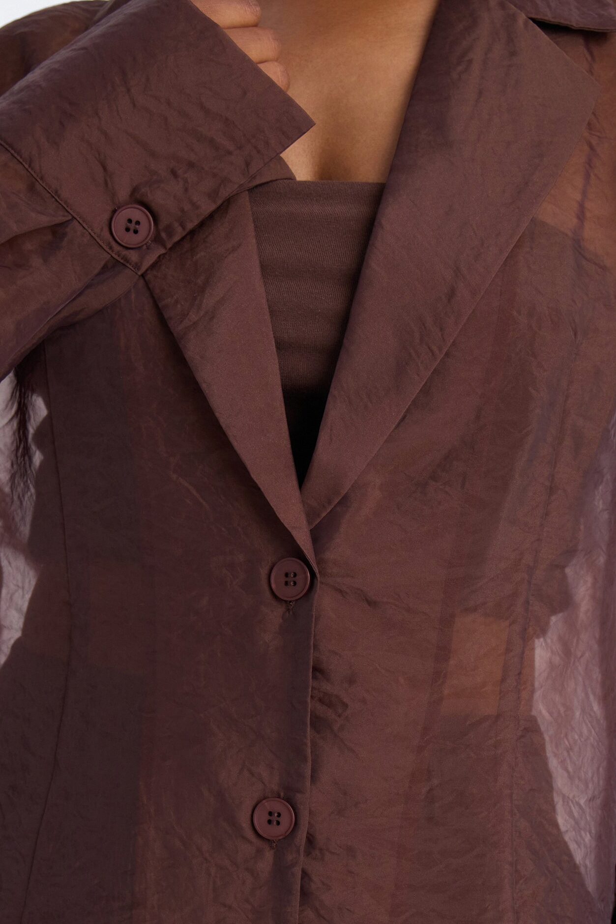 Zaran Sheer Blazer Short Set - Chocolate