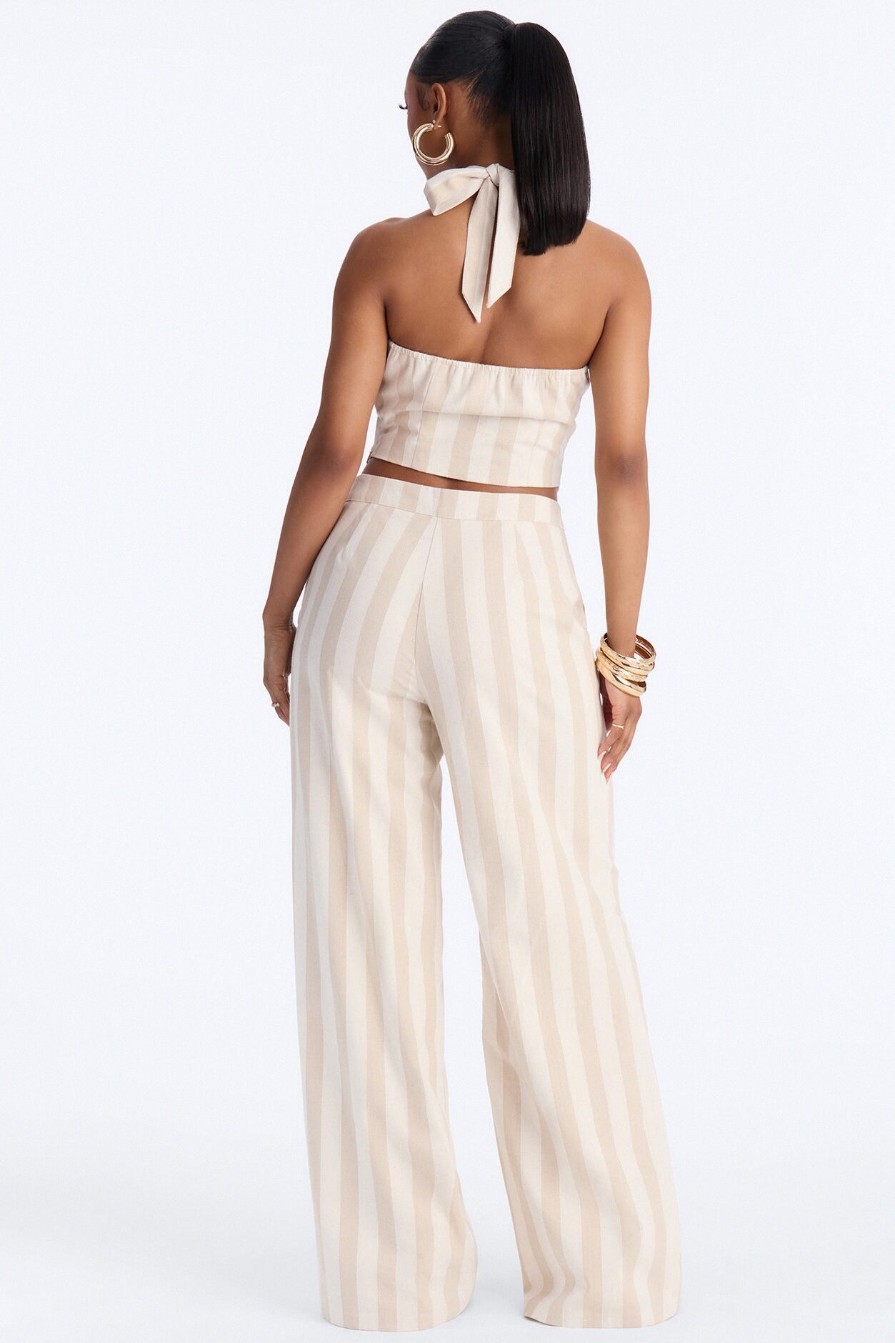 Cruise Attire High Rise Striped Linen Pant 33″ - Taupe/combo