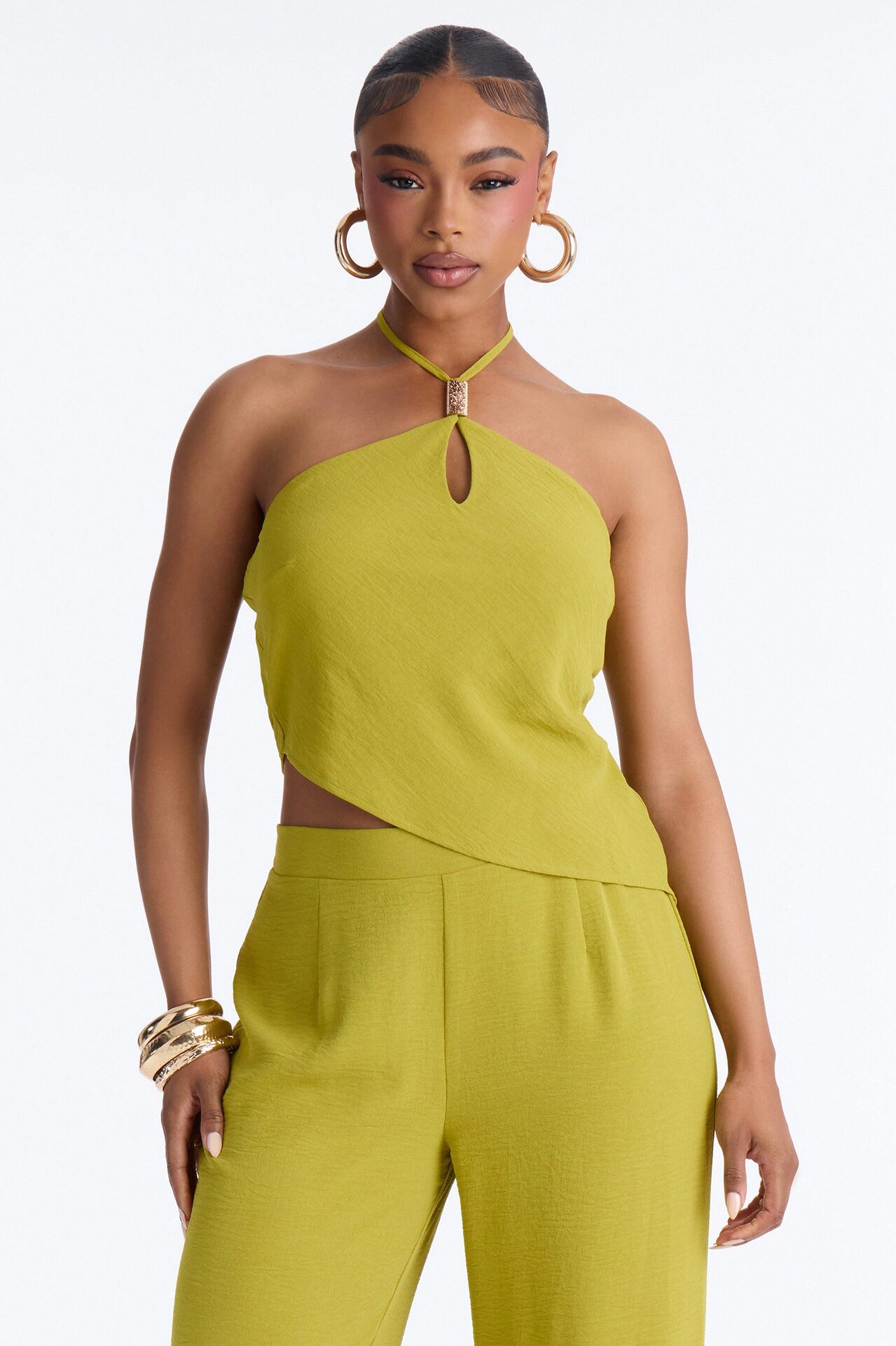 Jessica Hardware Halter Pant Set - Chartreuse