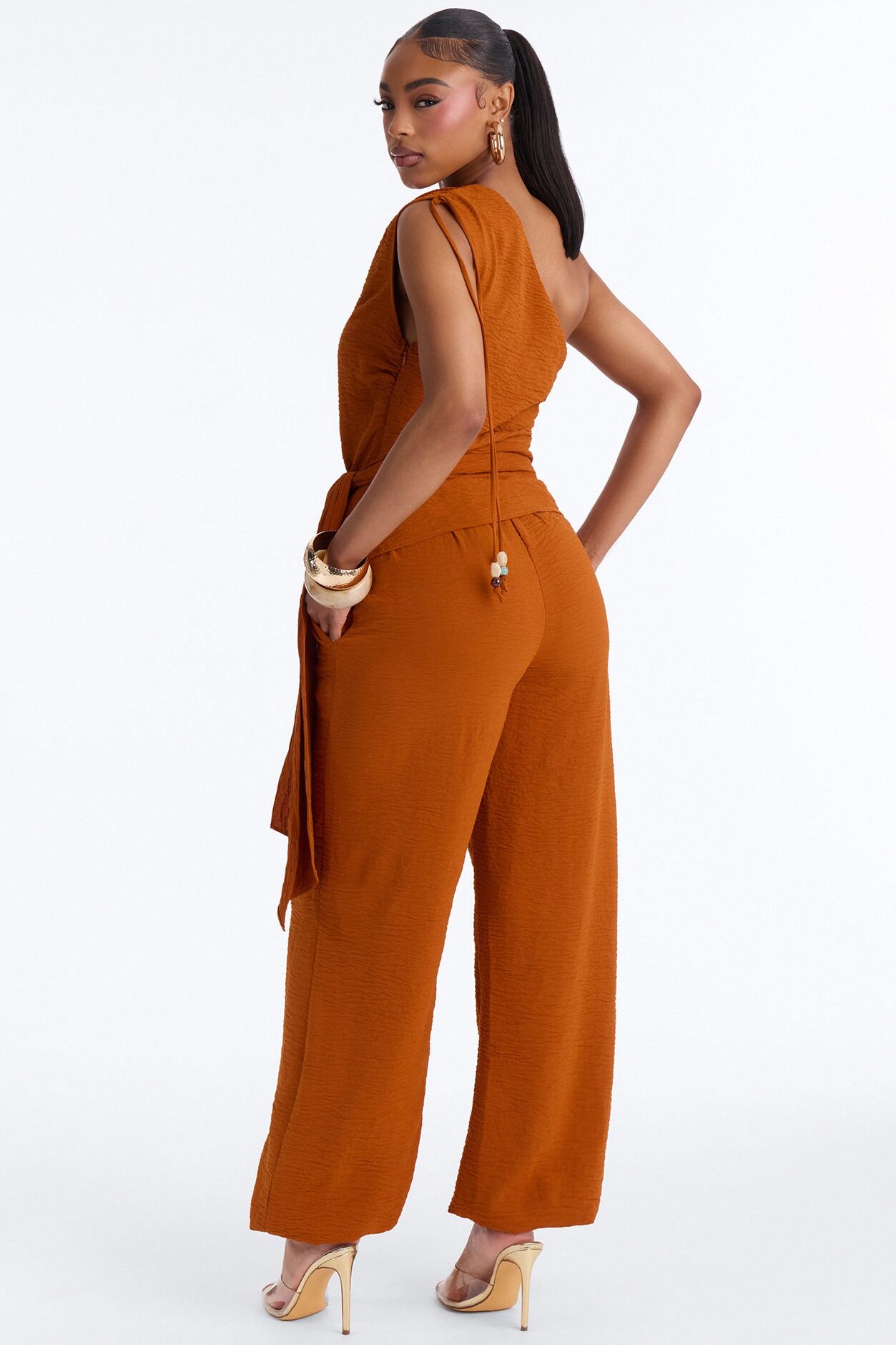 Willow One Shoulder Balloon Pant Set - Rust