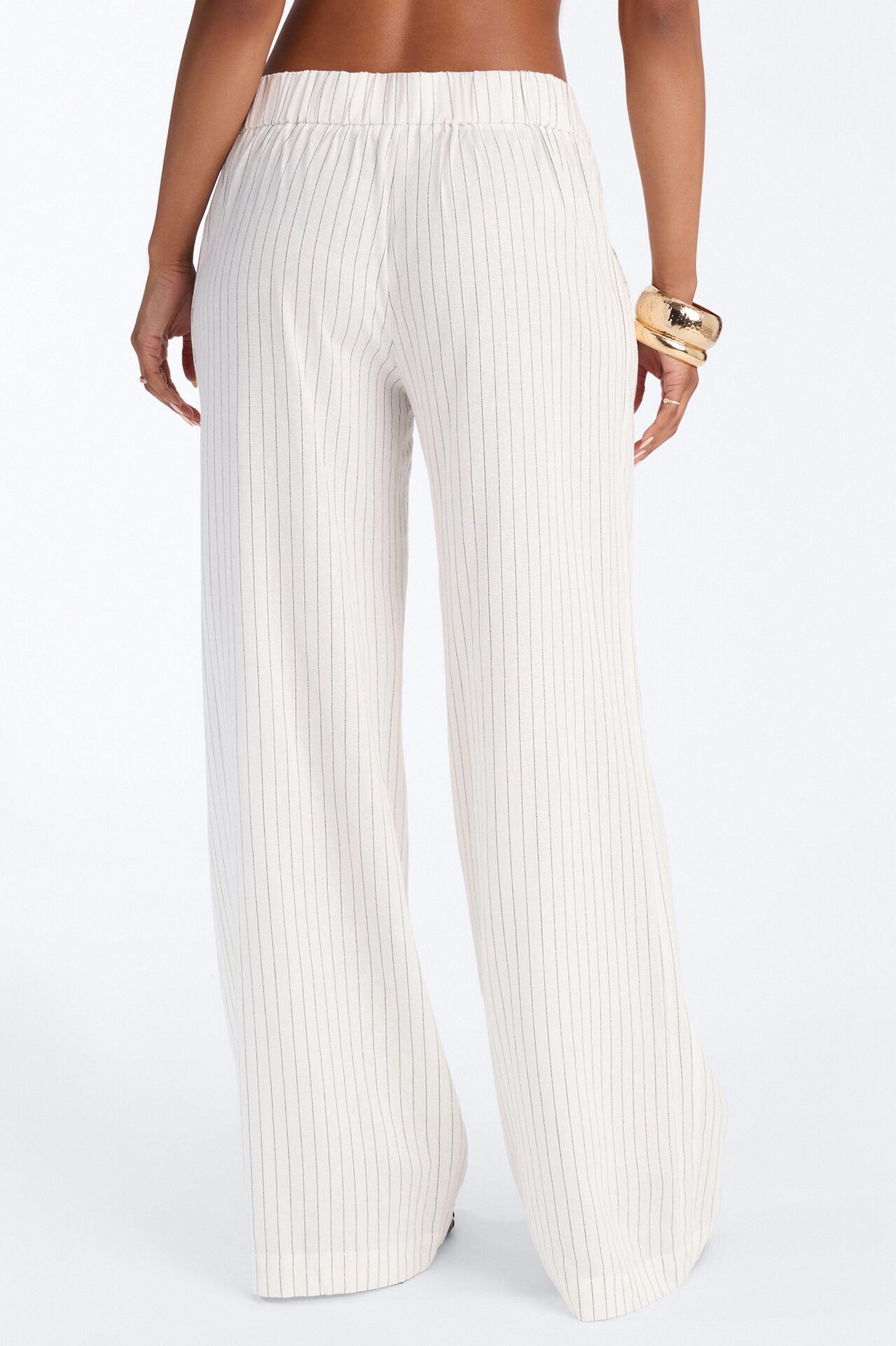 Juno Pinstripe Wide Leg Linen Trouser Pant - Ivory/combo