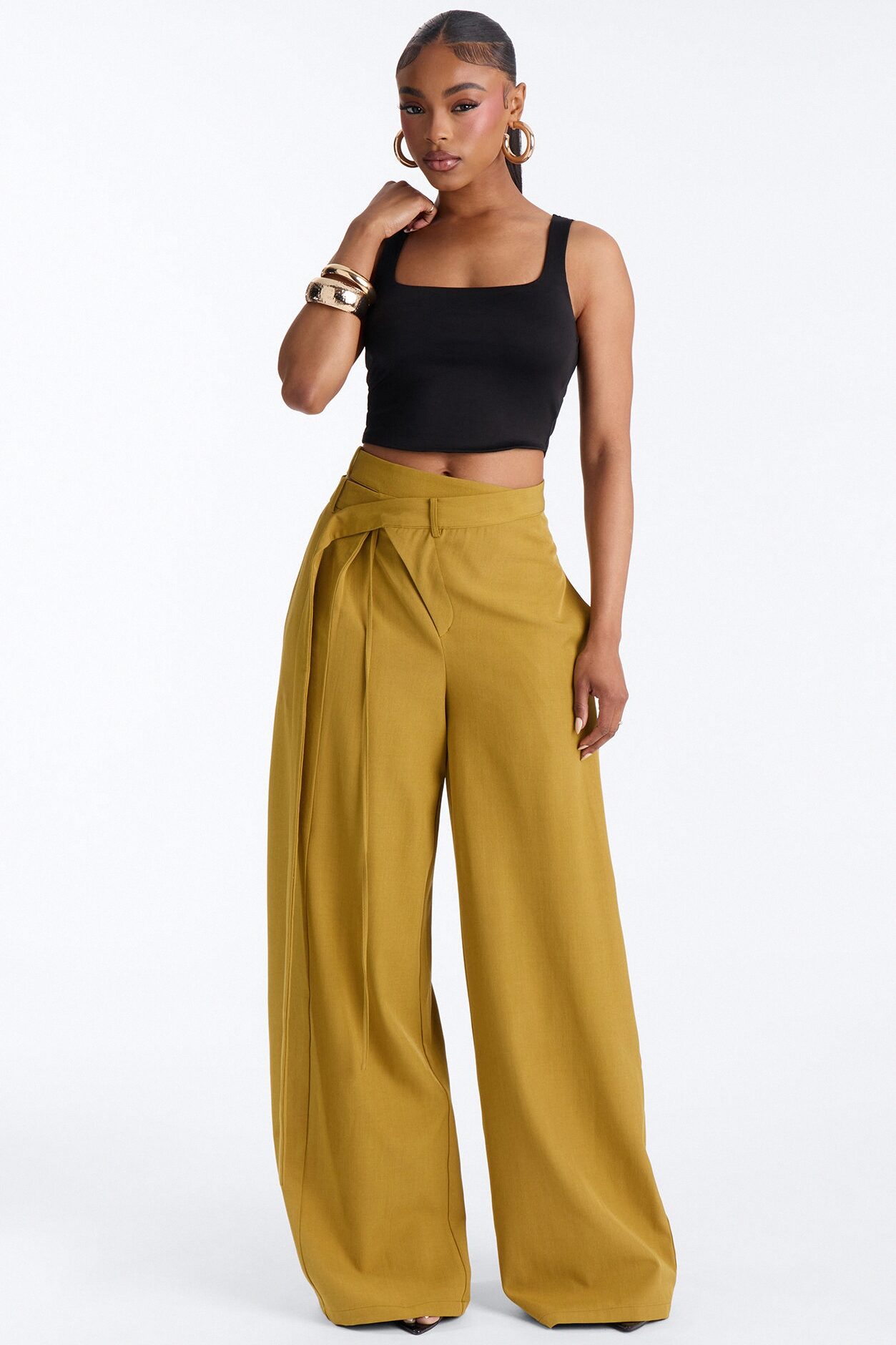 All Wrapped Up Cutout Wide Leg Trousers - Chartreuse