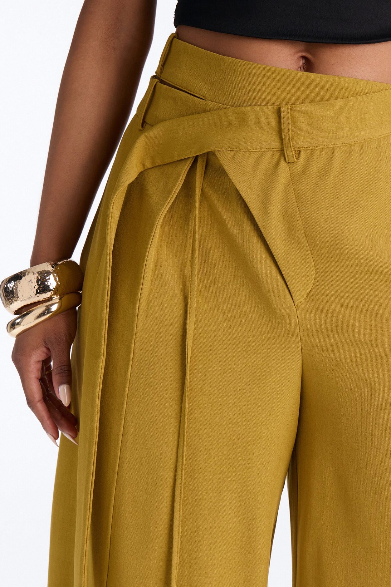 All Wrapped Up Cutout Wide Leg Trousers - Chartreuse