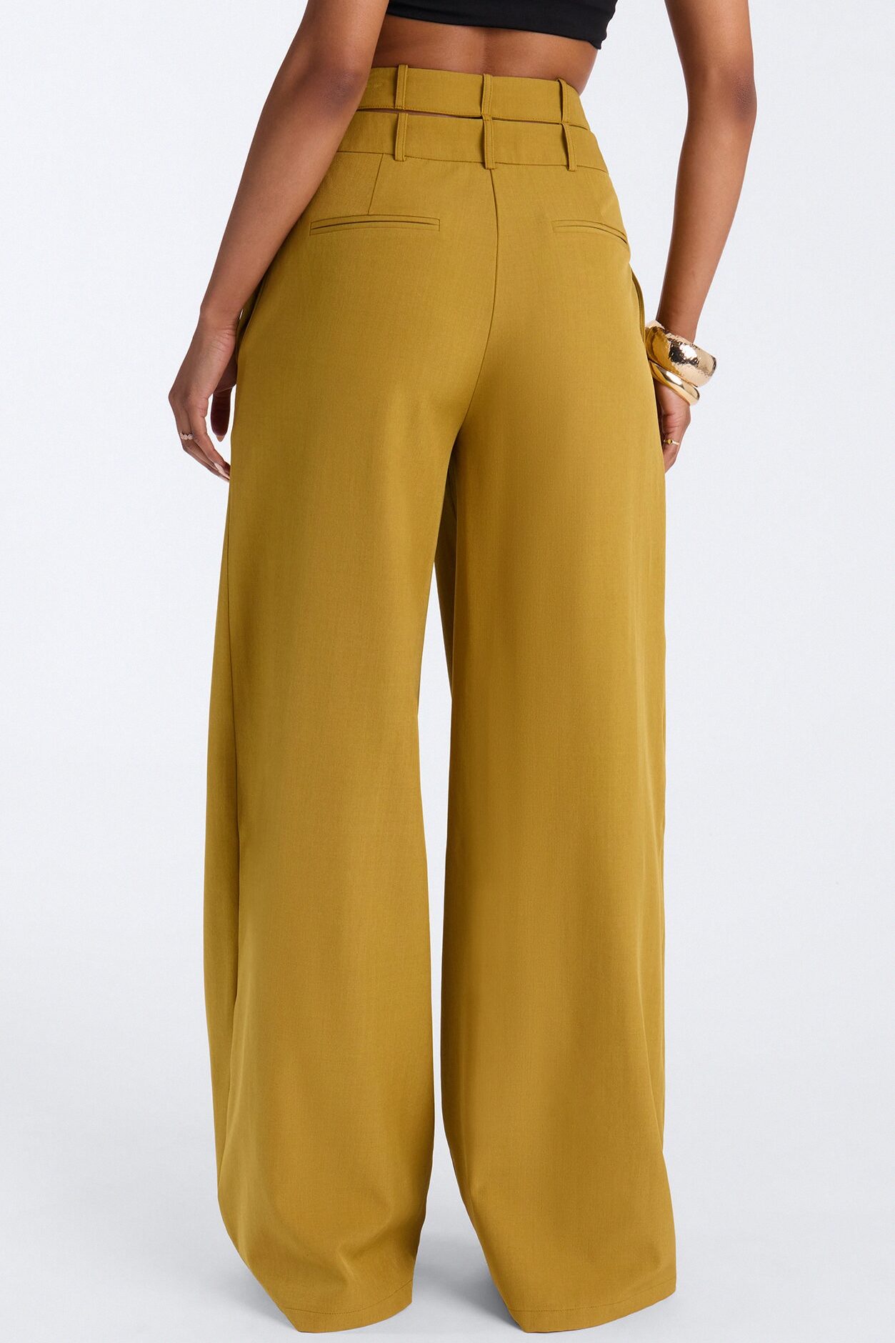 All Wrapped Up Cutout Wide Leg Trousers - Chartreuse