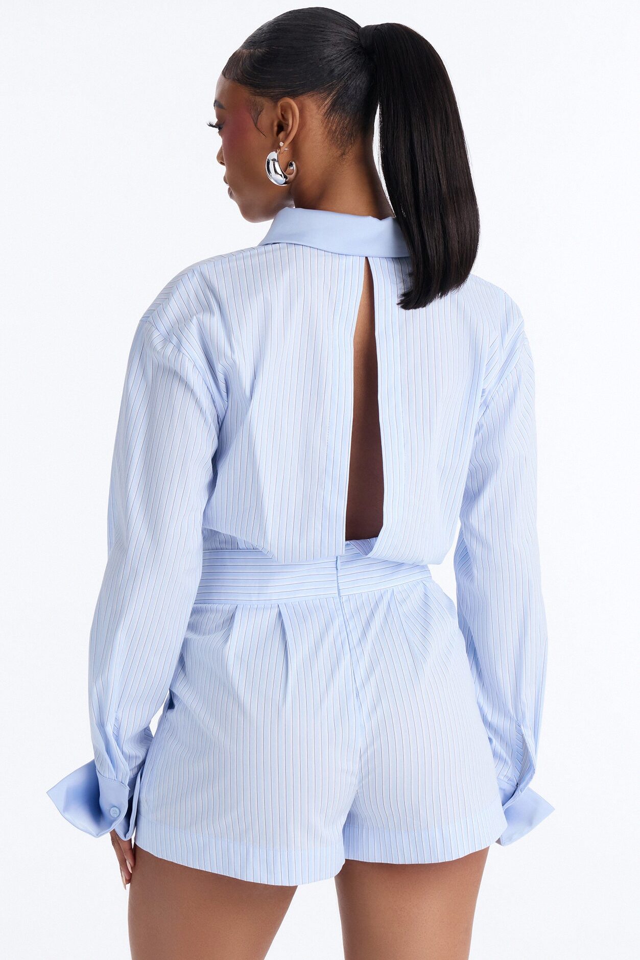 Pia Pinstripe Poplin Romper - Blue