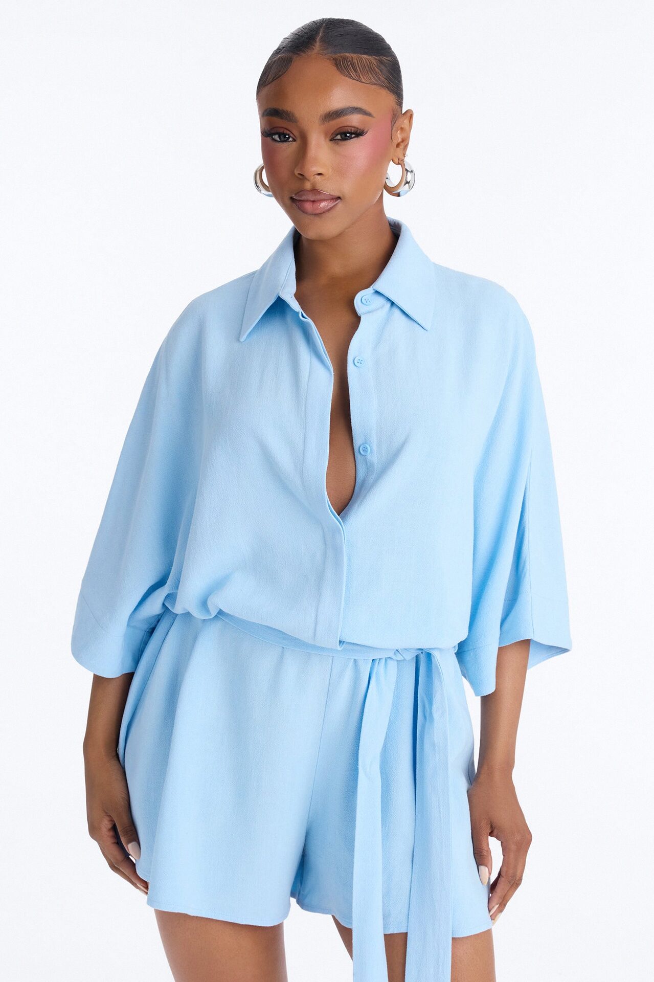 Charlotte Linen Romper - Light Blue