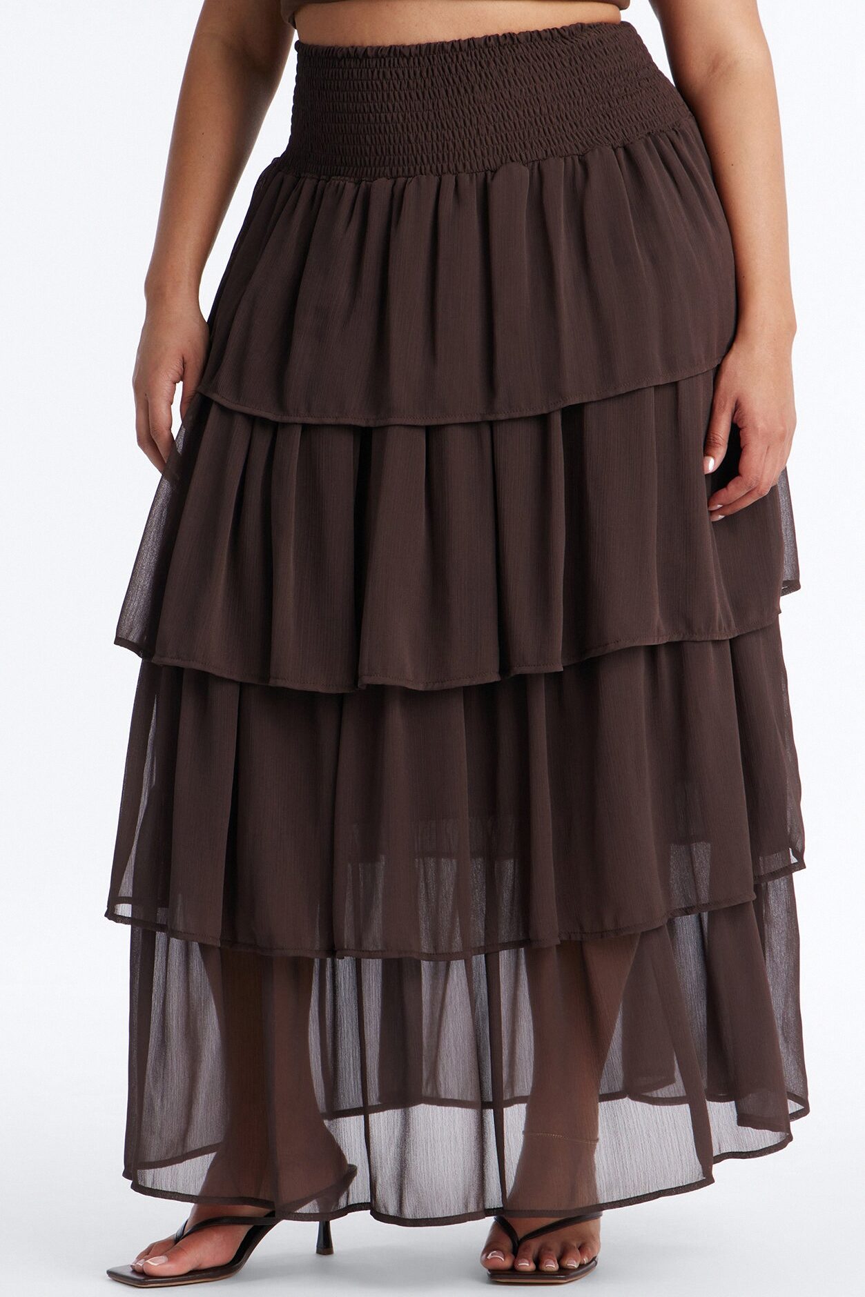 Bohemian Goddess Chiffon Tiered Ruffle Maxi 40″ - Chocolate