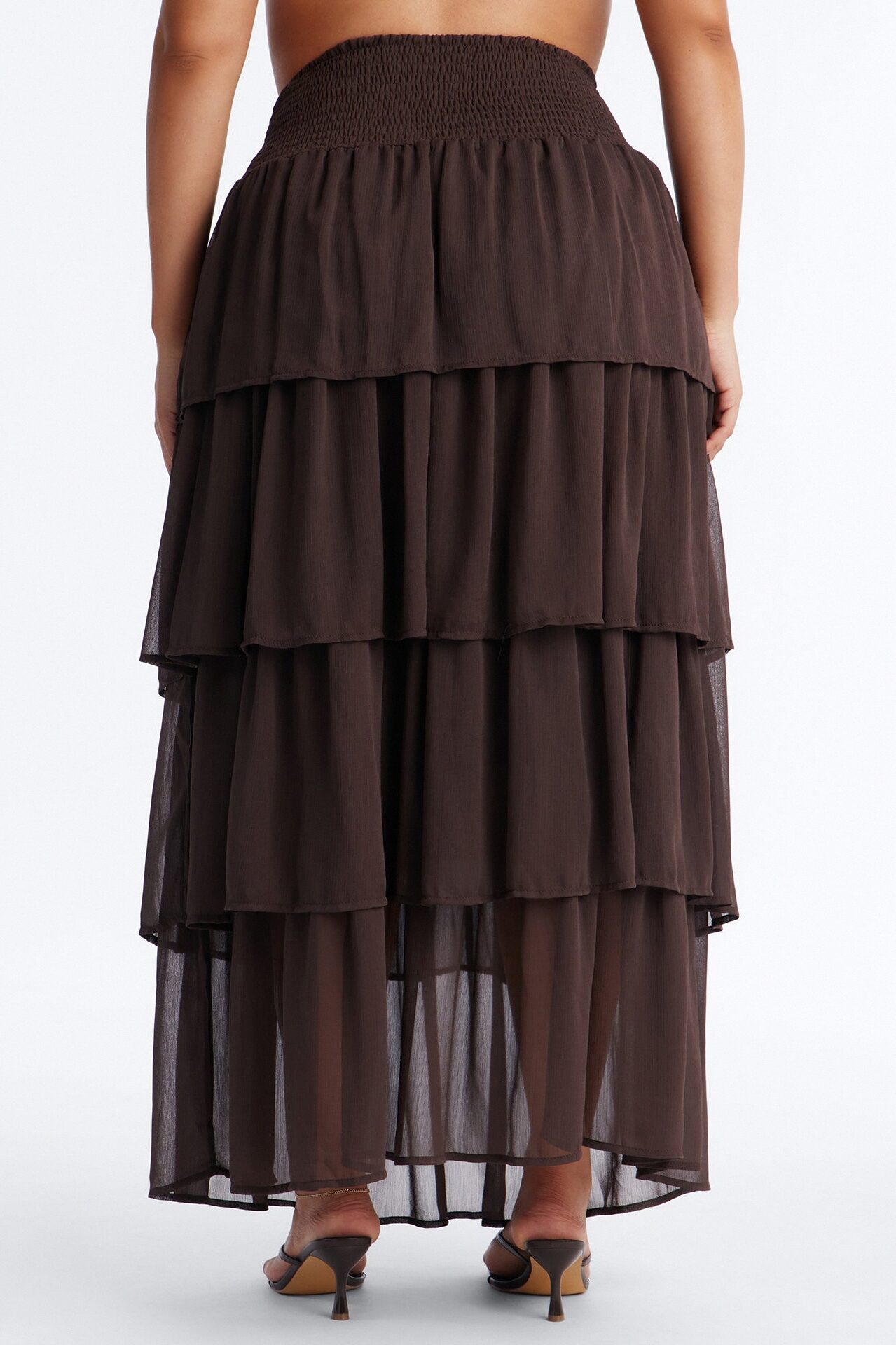 Bohemian Goddess Chiffon Tiered Ruffle Maxi 40″ - Chocolate