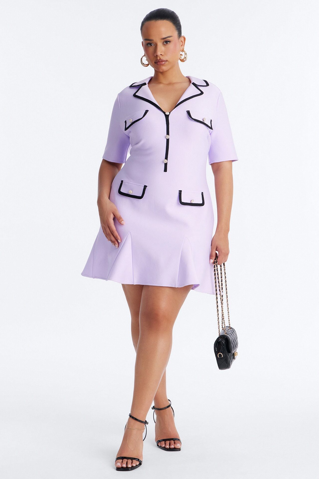Libbie Short Sleeve Bandage Mini Dress - Lavender