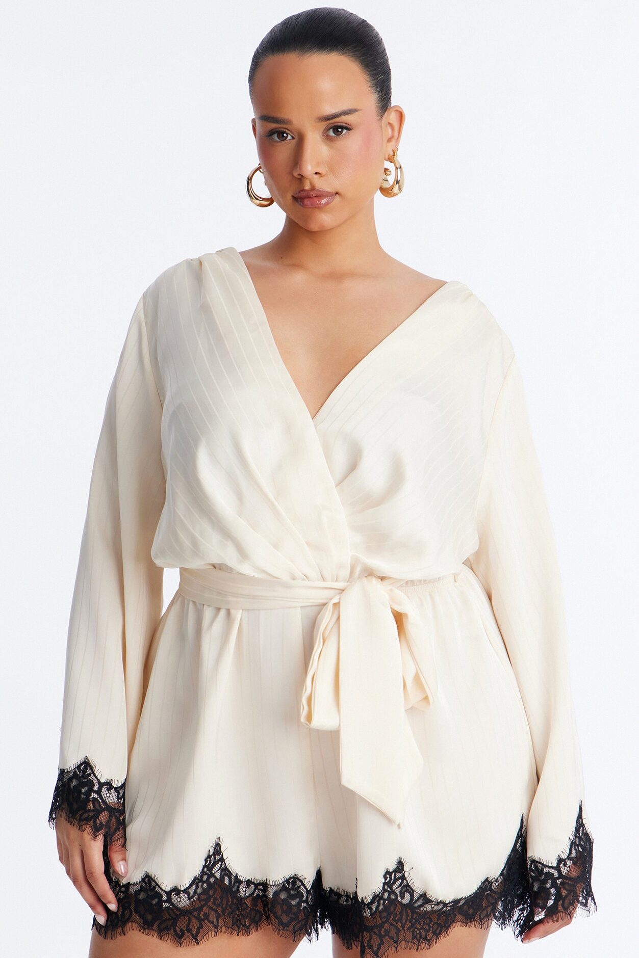 Cristine Satin Lace Romper - Cream/combo