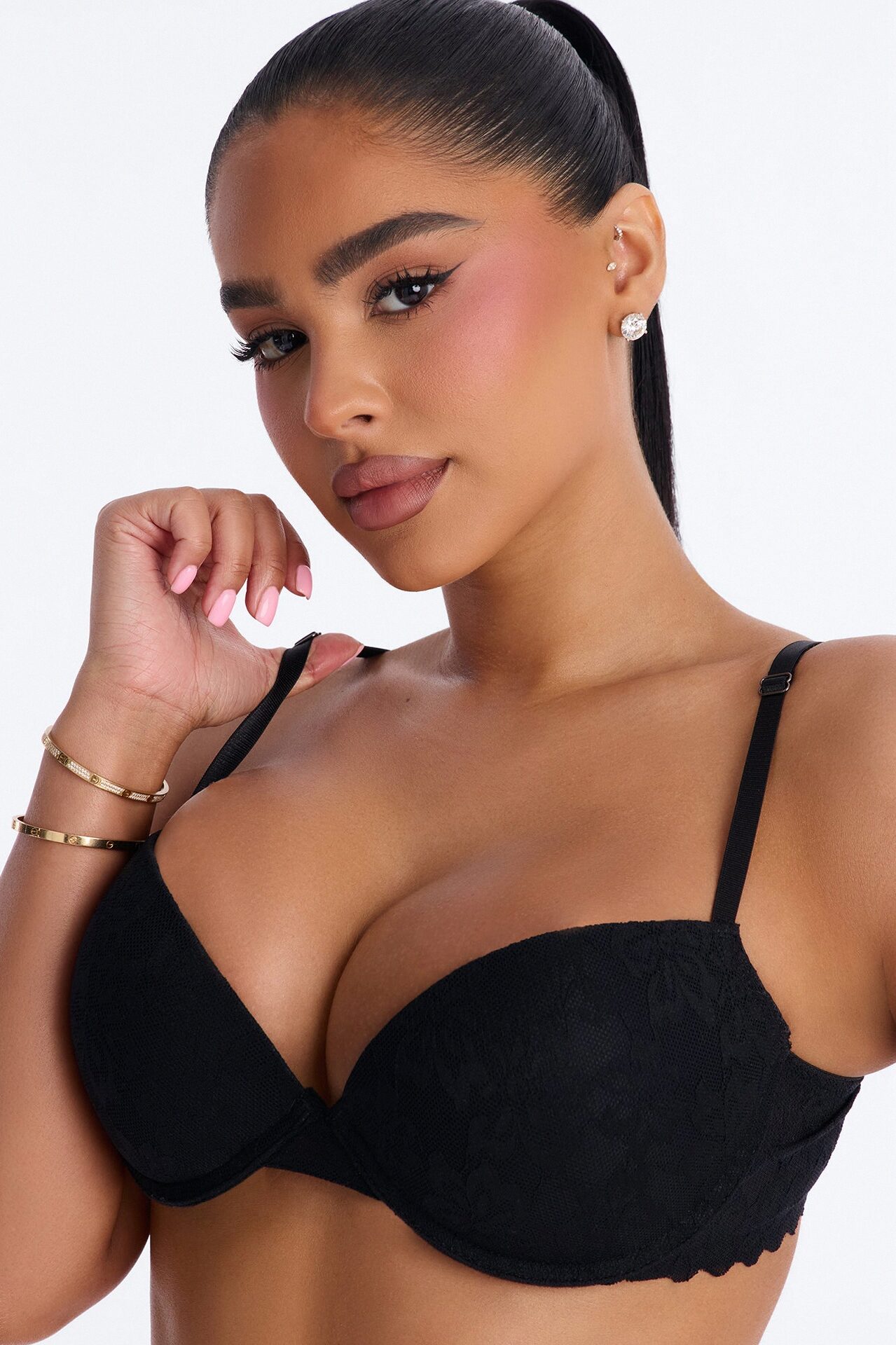 Pure Form Lace Push Up Bra - Black