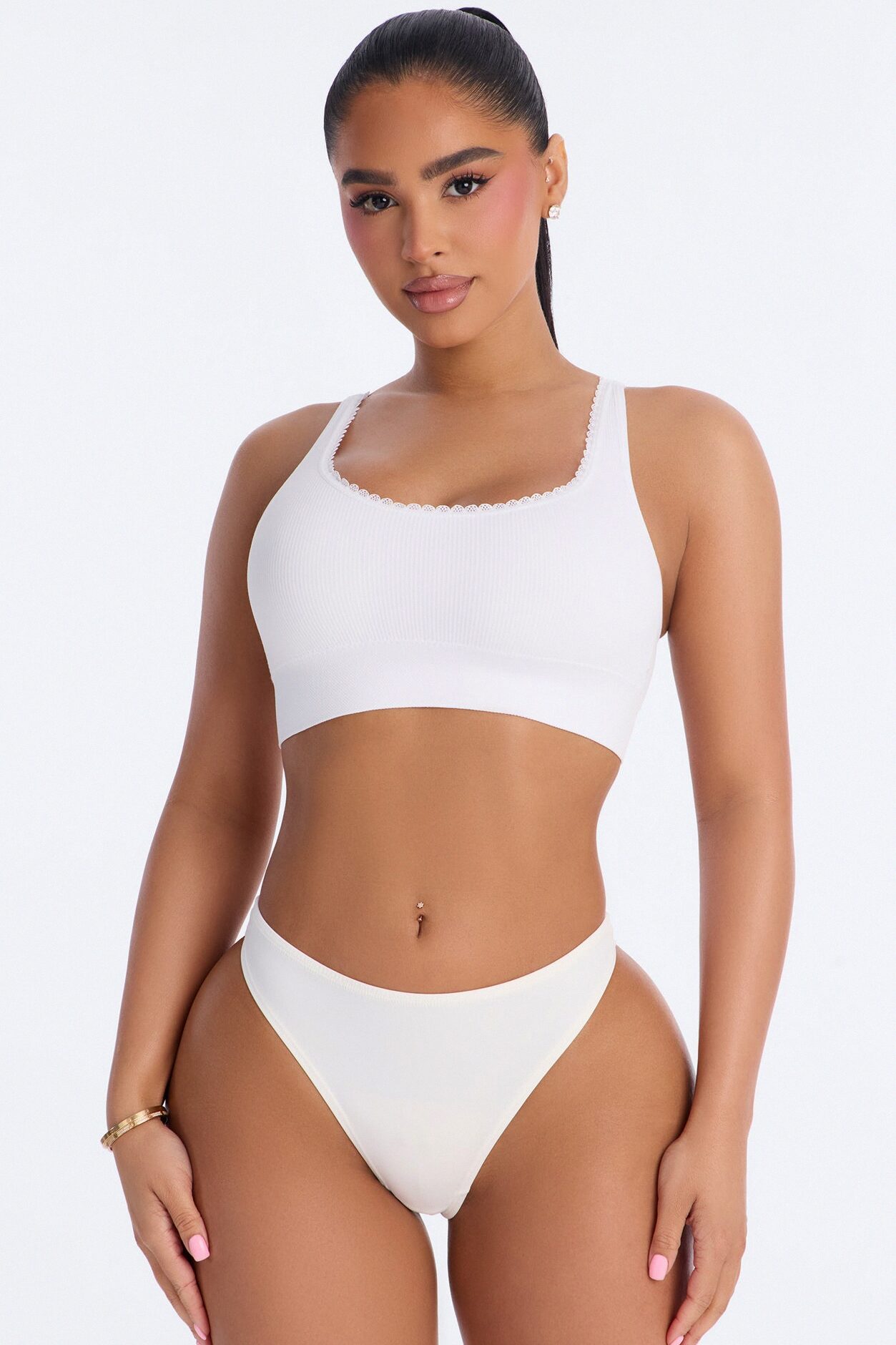 Sweet Secrets Ribbed Seamless Bralette - White