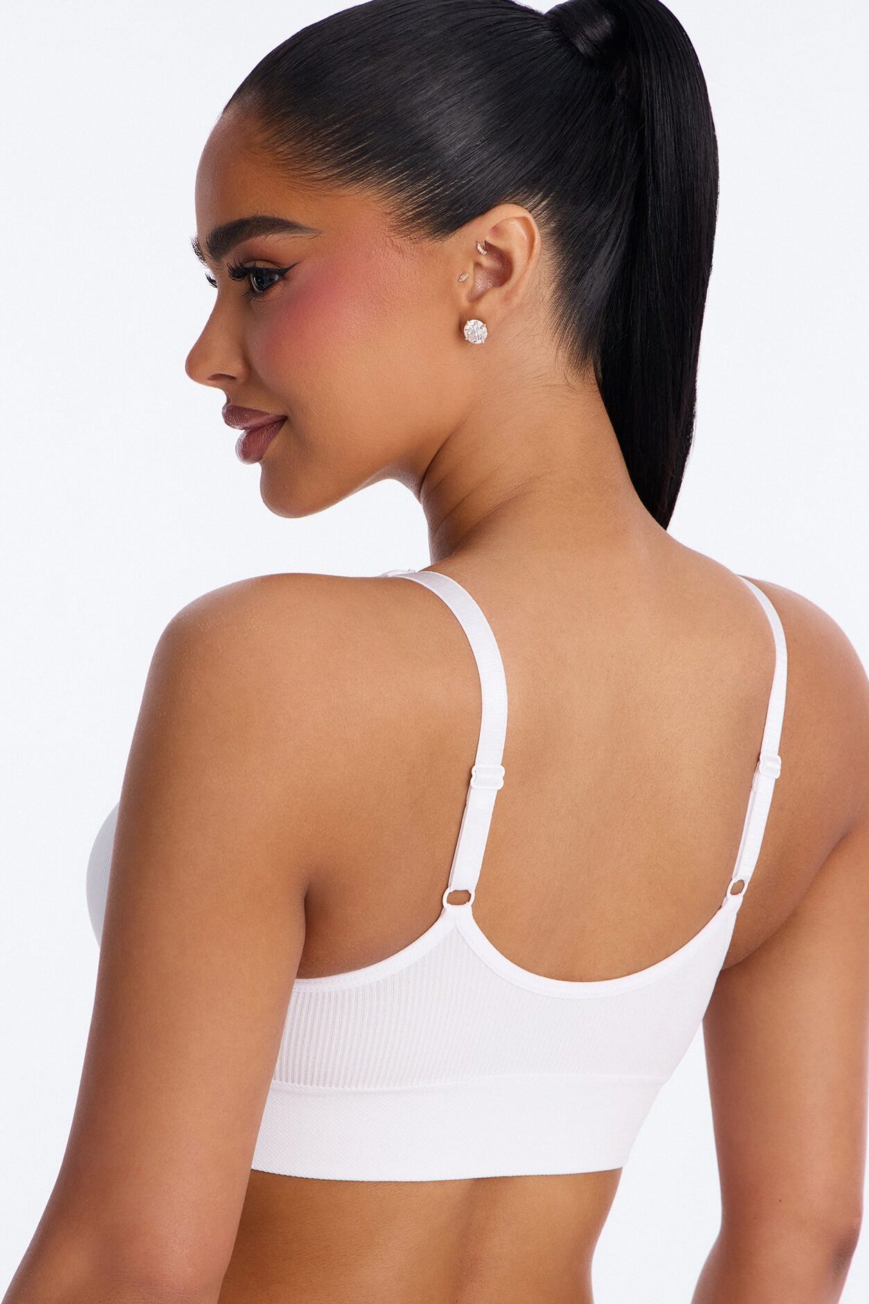 Sweet Secrets Ribbed Seamless Bralette - White