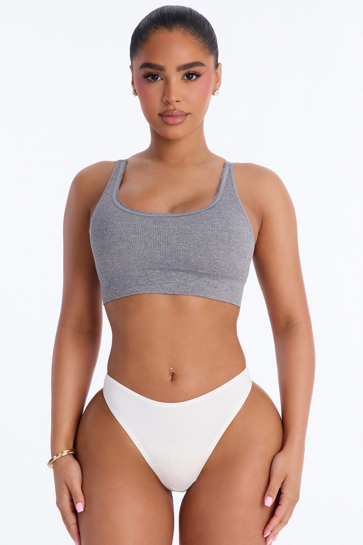 Sweet Secrets Ribbed Seamless Bralette - Heather Grey
