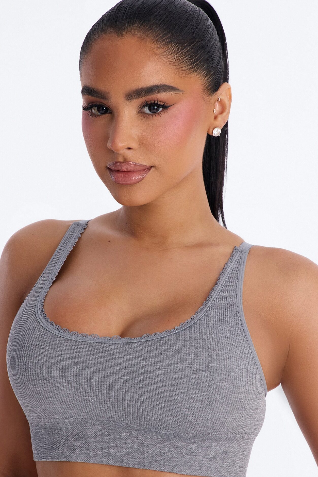 Sweet Secrets Ribbed Seamless Bralette - Heather Grey