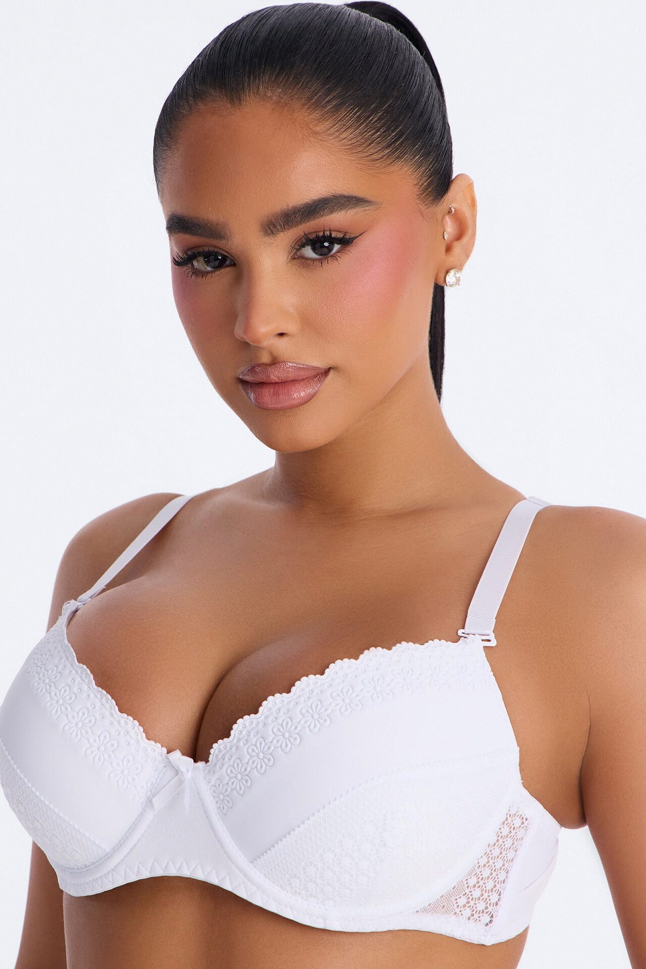 Like Always Lace Embossed Push Up Bra - White