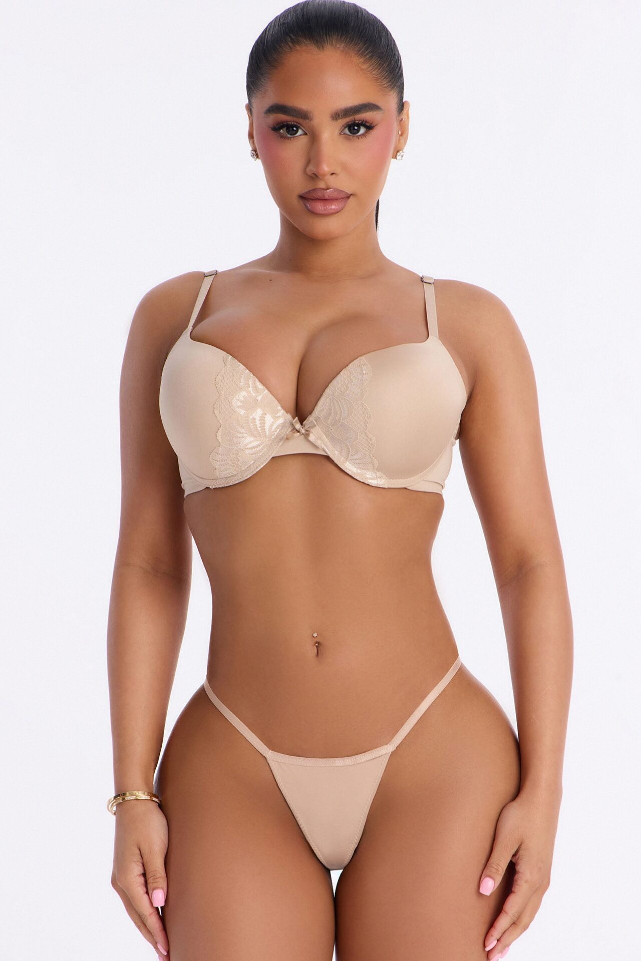 Cute and Lacey Shine Push Up Demi Bra - Nude