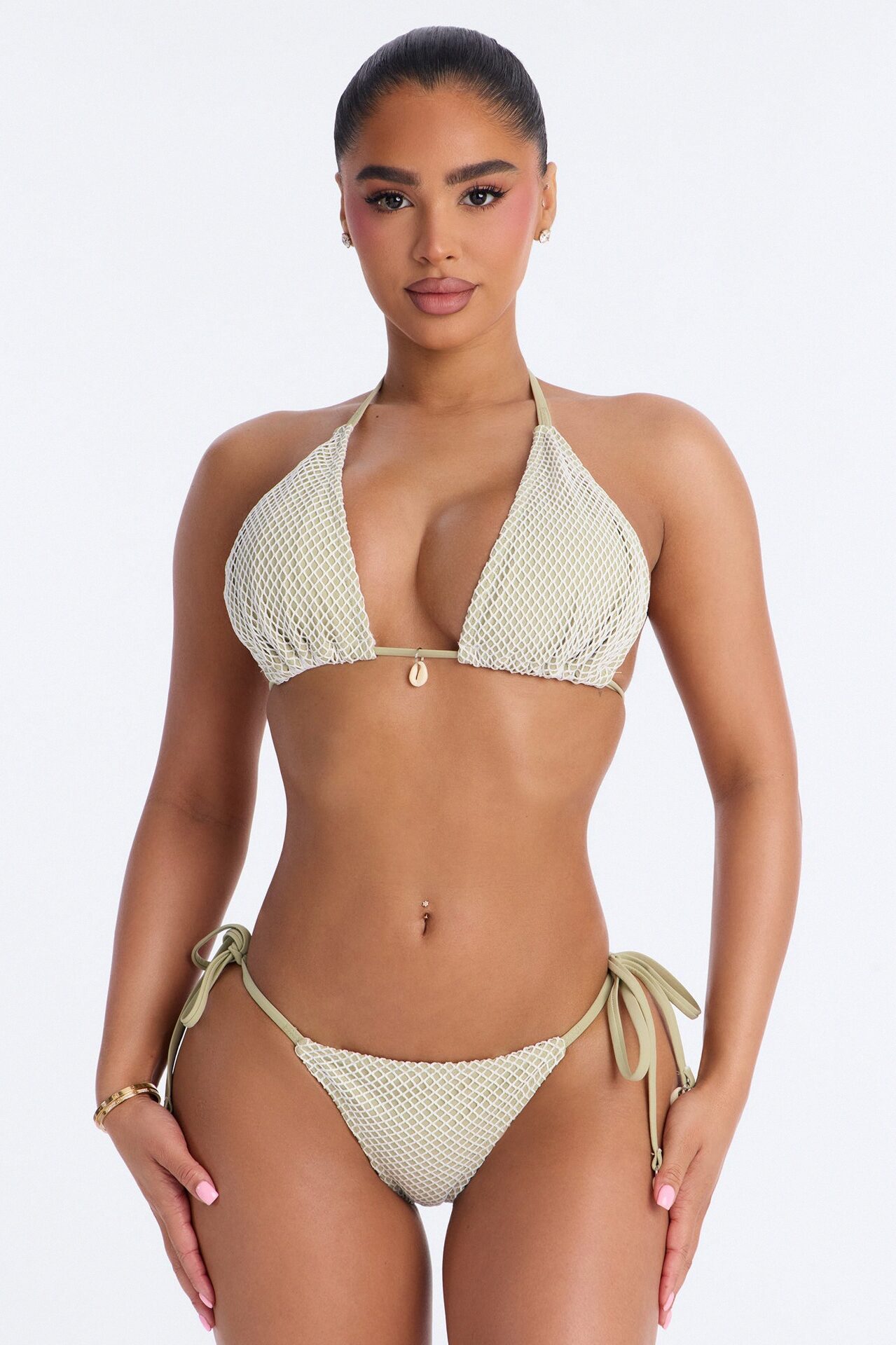 Ocean Dip Fishnet & Seashells 2 Piece Bikini - Olive