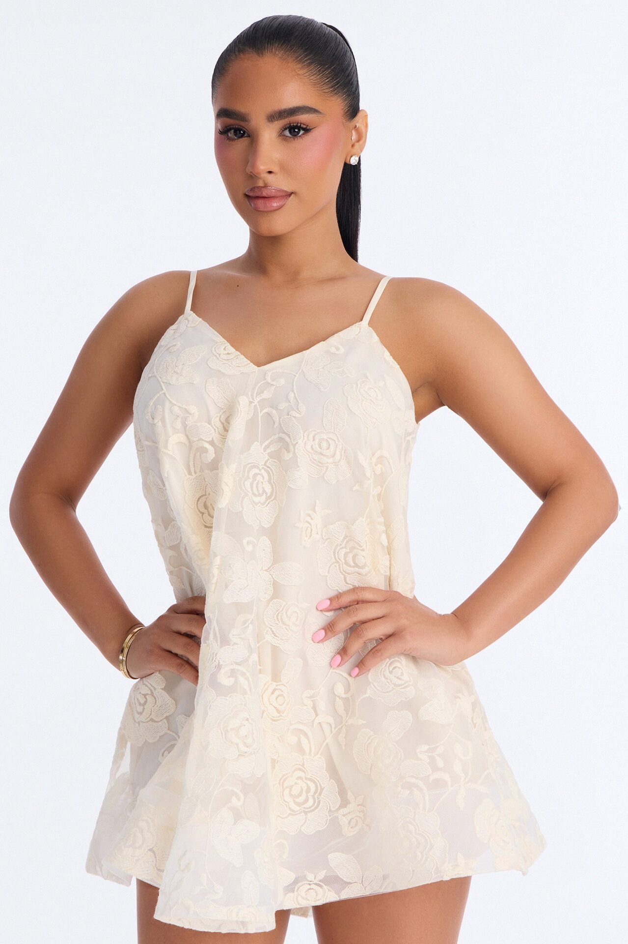 Call Me Baby Spaghetti Strap Lace Mini Dress - Cream