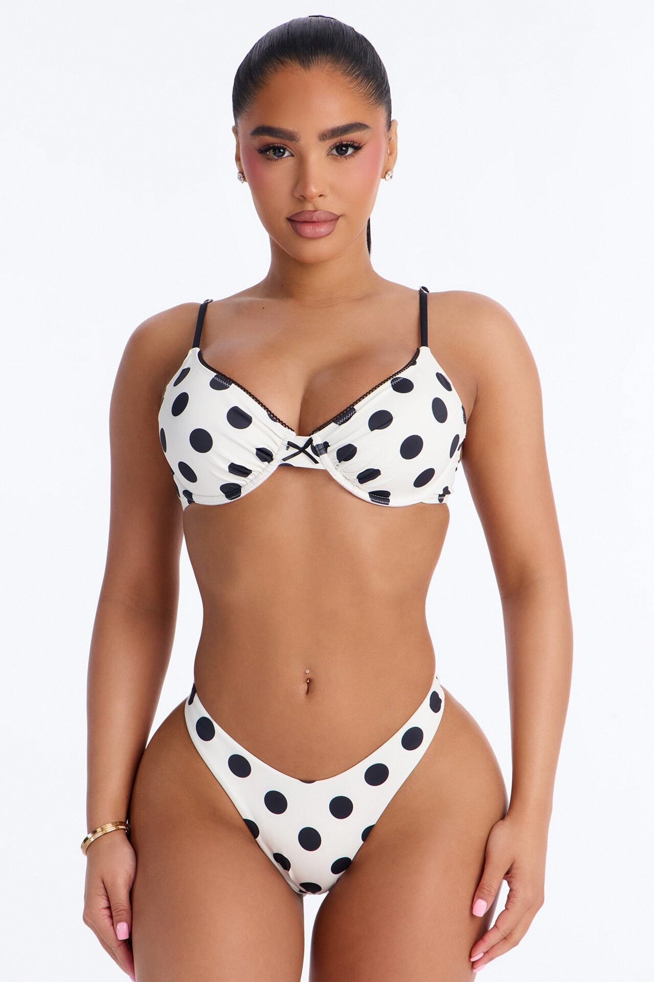 Stacey Polka Dot Underwire Bow 2 Piece Bikini - White/combo