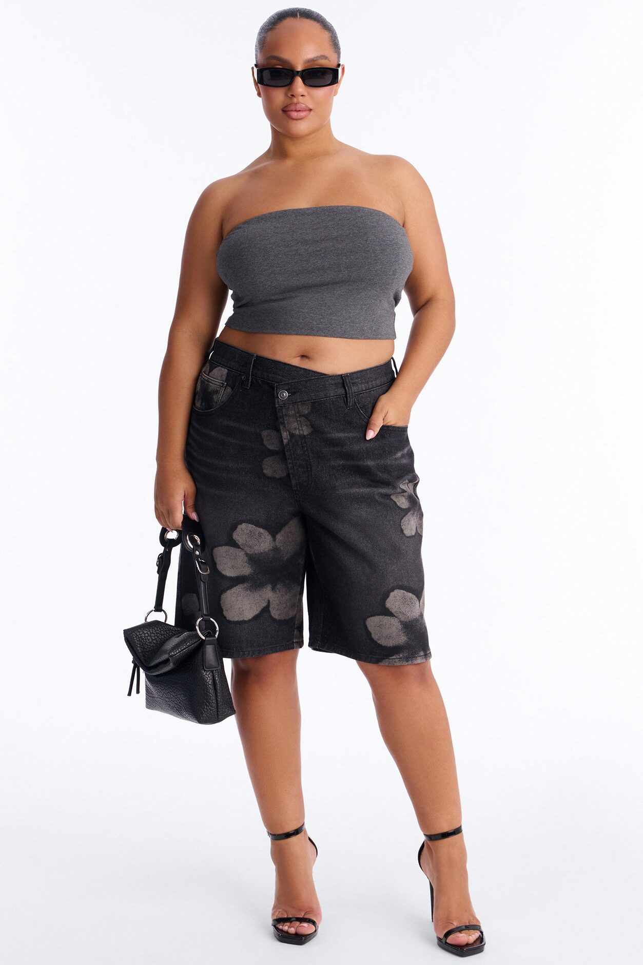 Born To Bloom Crossover Denim Jorts - Black Wash
