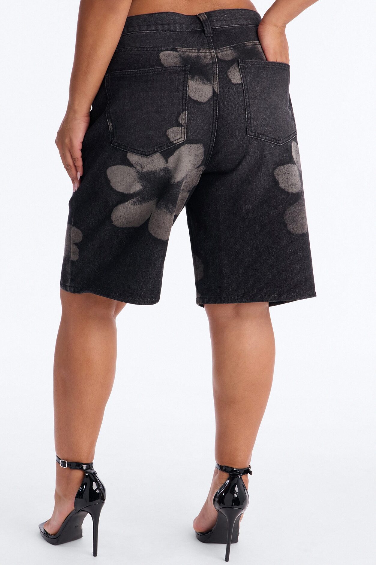 Born To Bloom Crossover Denim Jorts - Black Wash