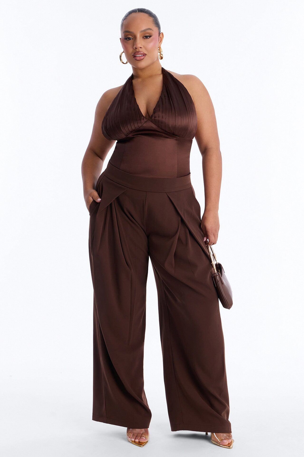 Ada Wide Leg Trouser Pant 32″ - Chocolate