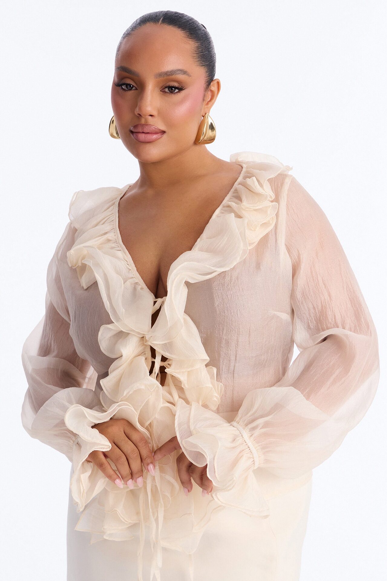 Frame The Moment Ruffle Organza Blouse - Cream