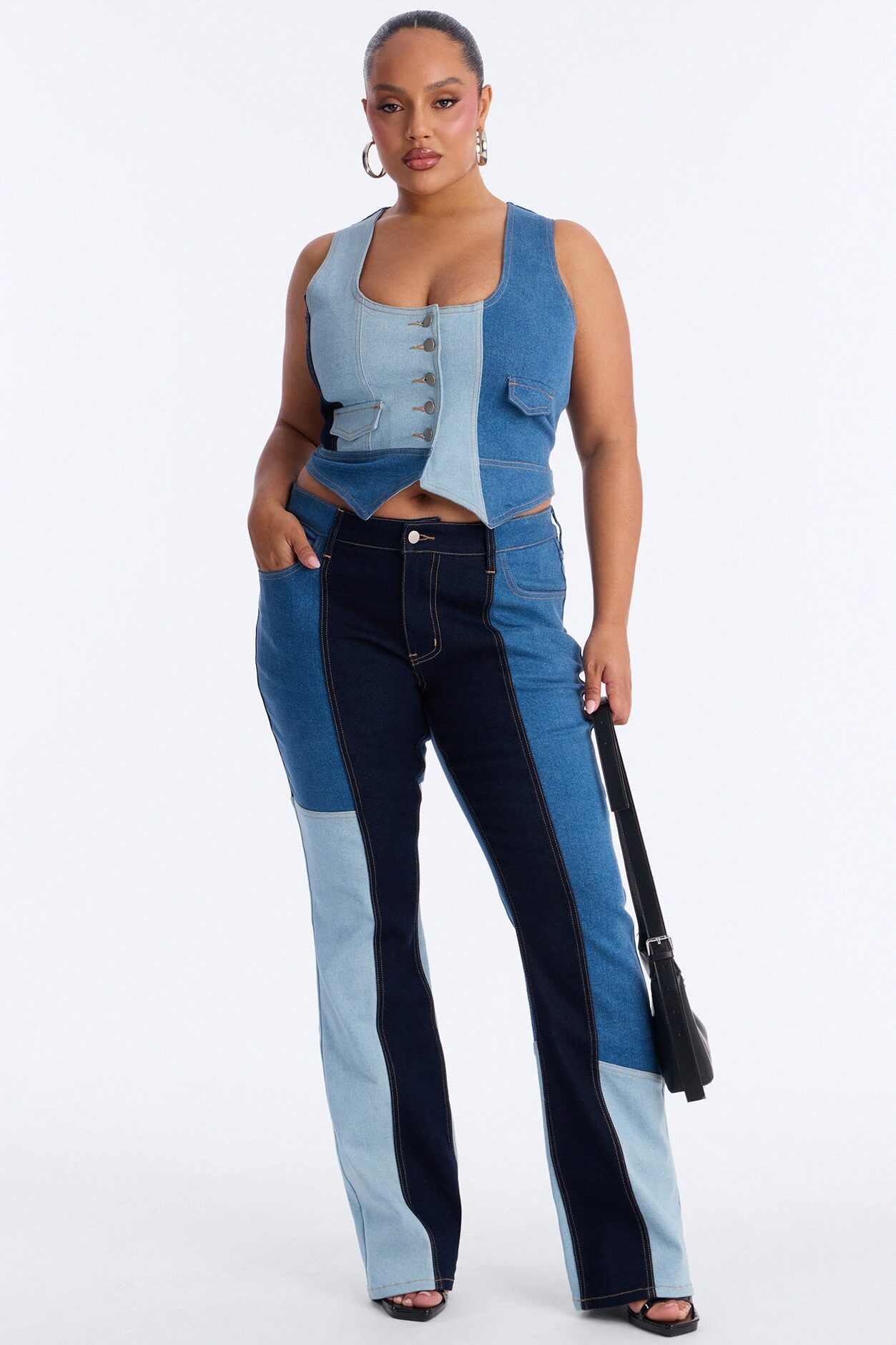 Denim Disruption Pant Set - Medium Wash