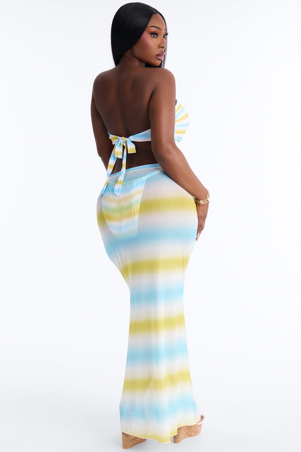 Heats Waves Ombre Hardware 3 Piece Bikini Skirt Set - Yellow/combo