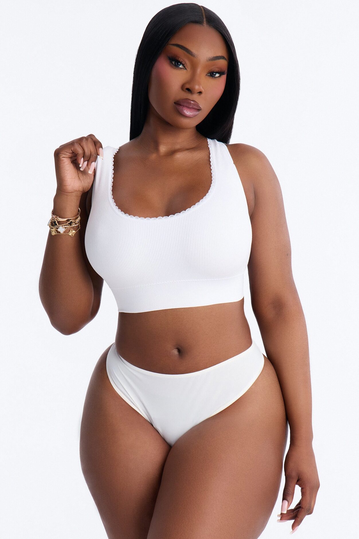Sweet Secrets Ribbed Seamless Bralette - White