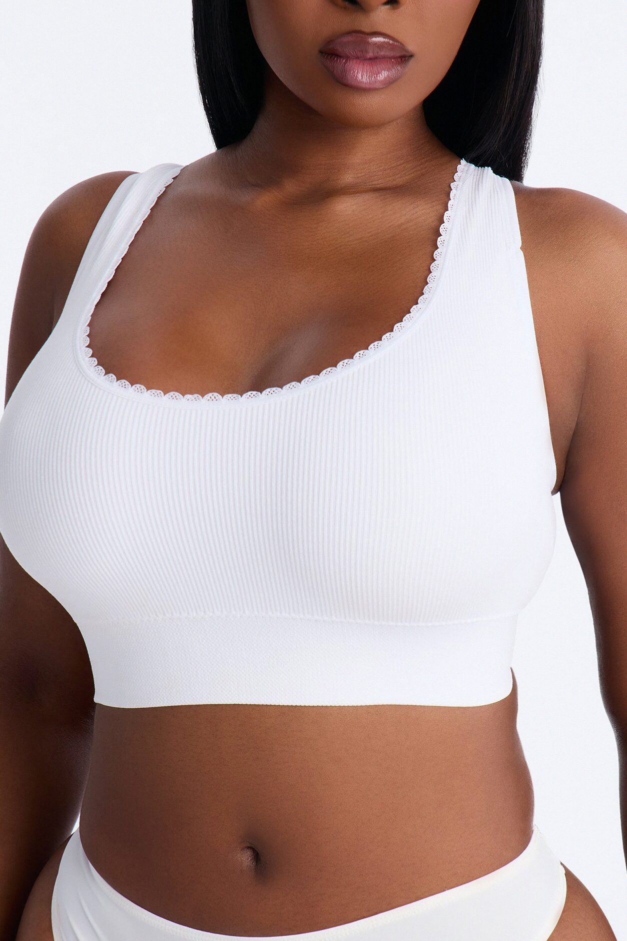 Sweet Secrets Ribbed Seamless Bralette - White