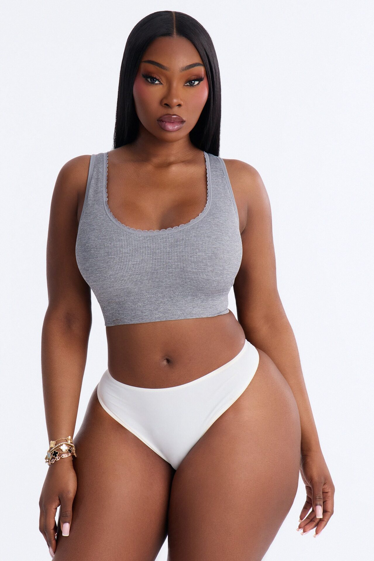 Sweet Secrets Ribbed Seamless Bralette - Heather Grey