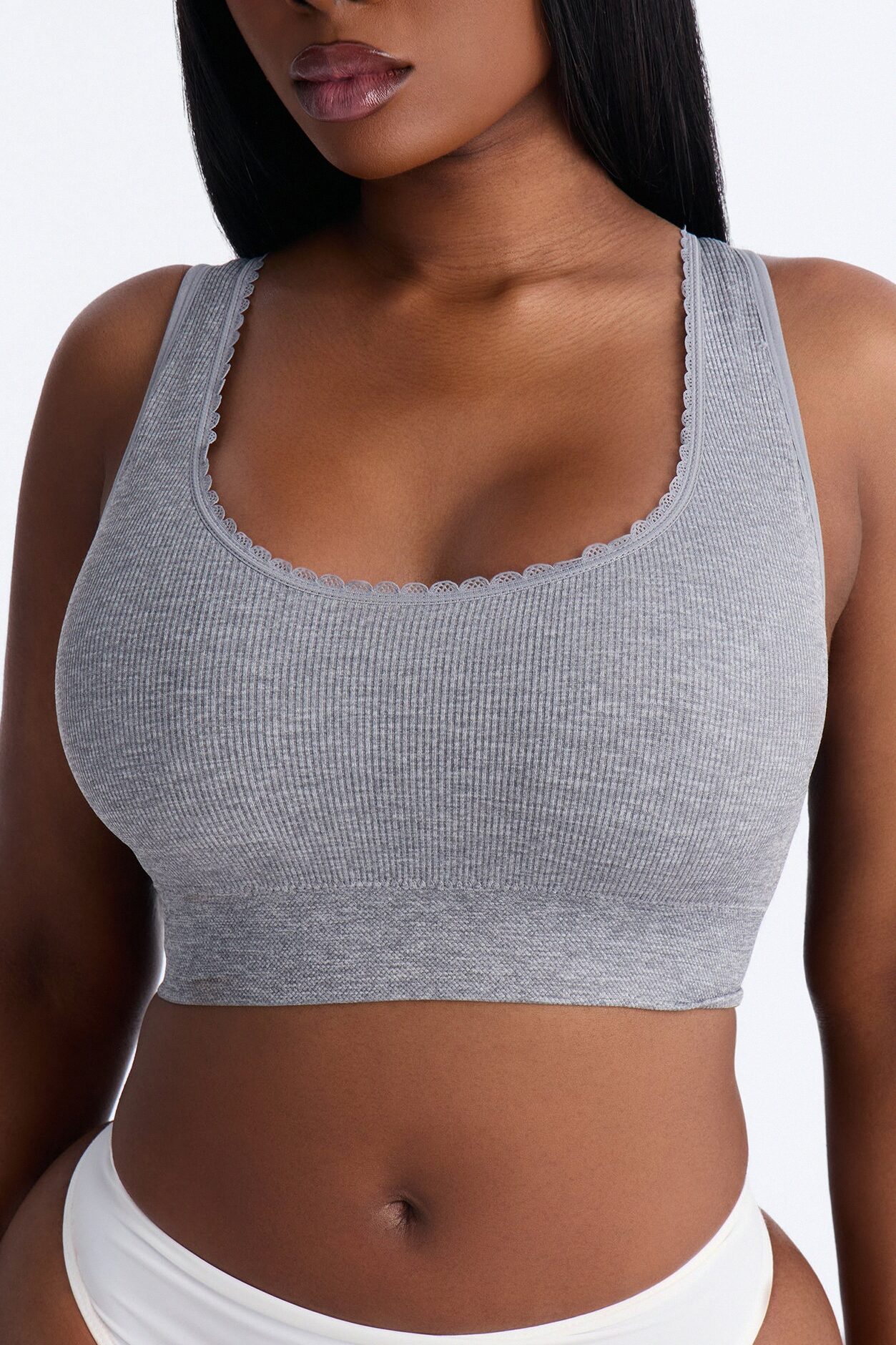 Sweet Secrets Ribbed Seamless Bralette - Heather Grey