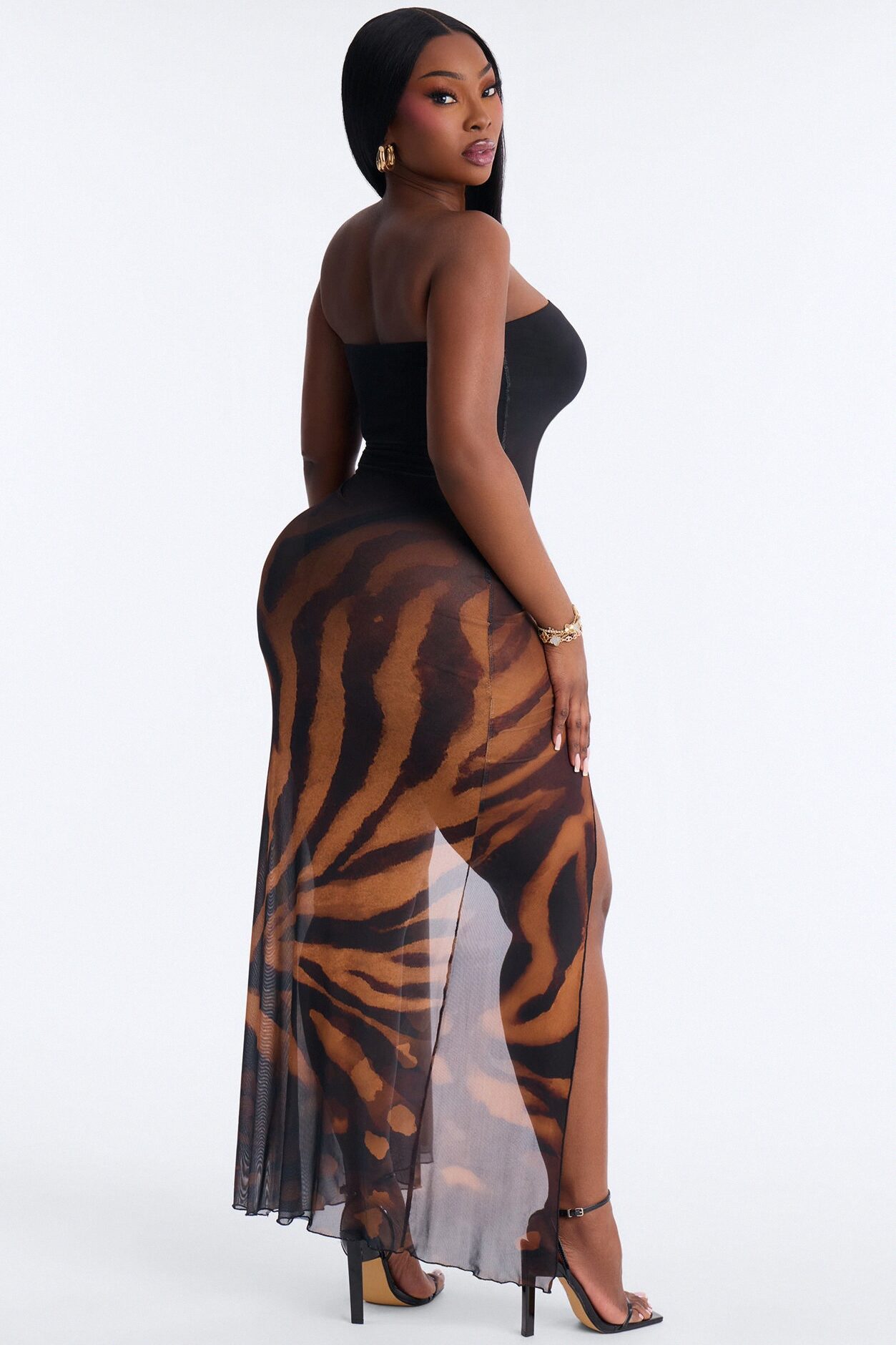 Jordan Animal Print Mesh Maxi Dress - Black/Brown