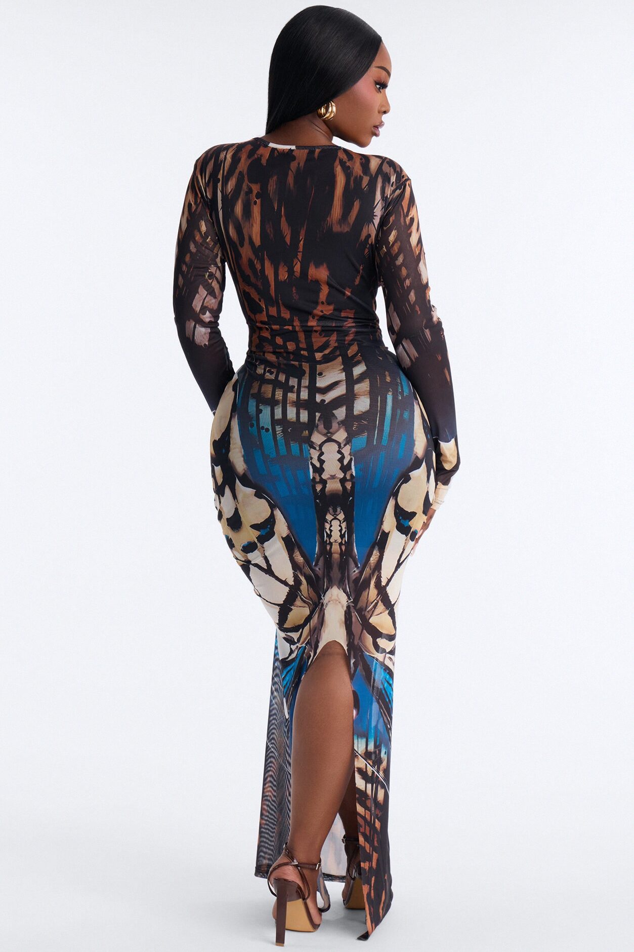 Serena Print Mesh Maxi Dress - Brown/combo