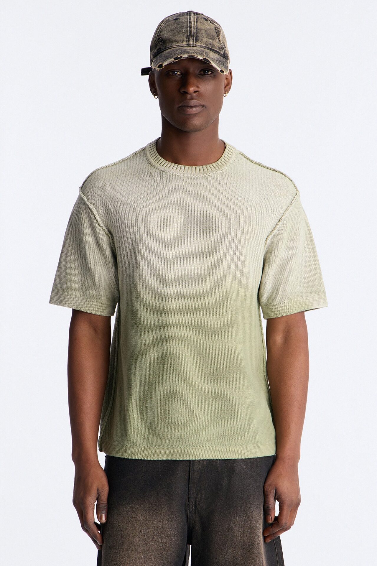 Slouch Ombre Crew Sweater Tee - Olive