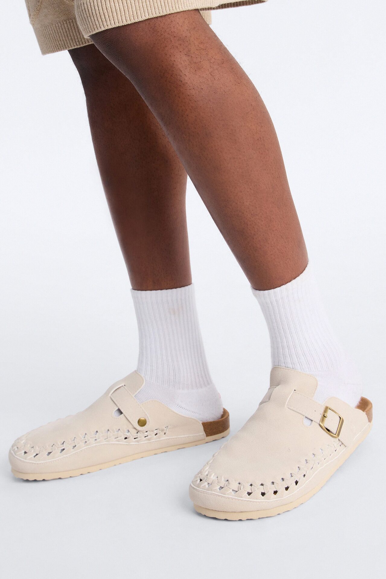 Woven Faux Suede Slip On Mule - White