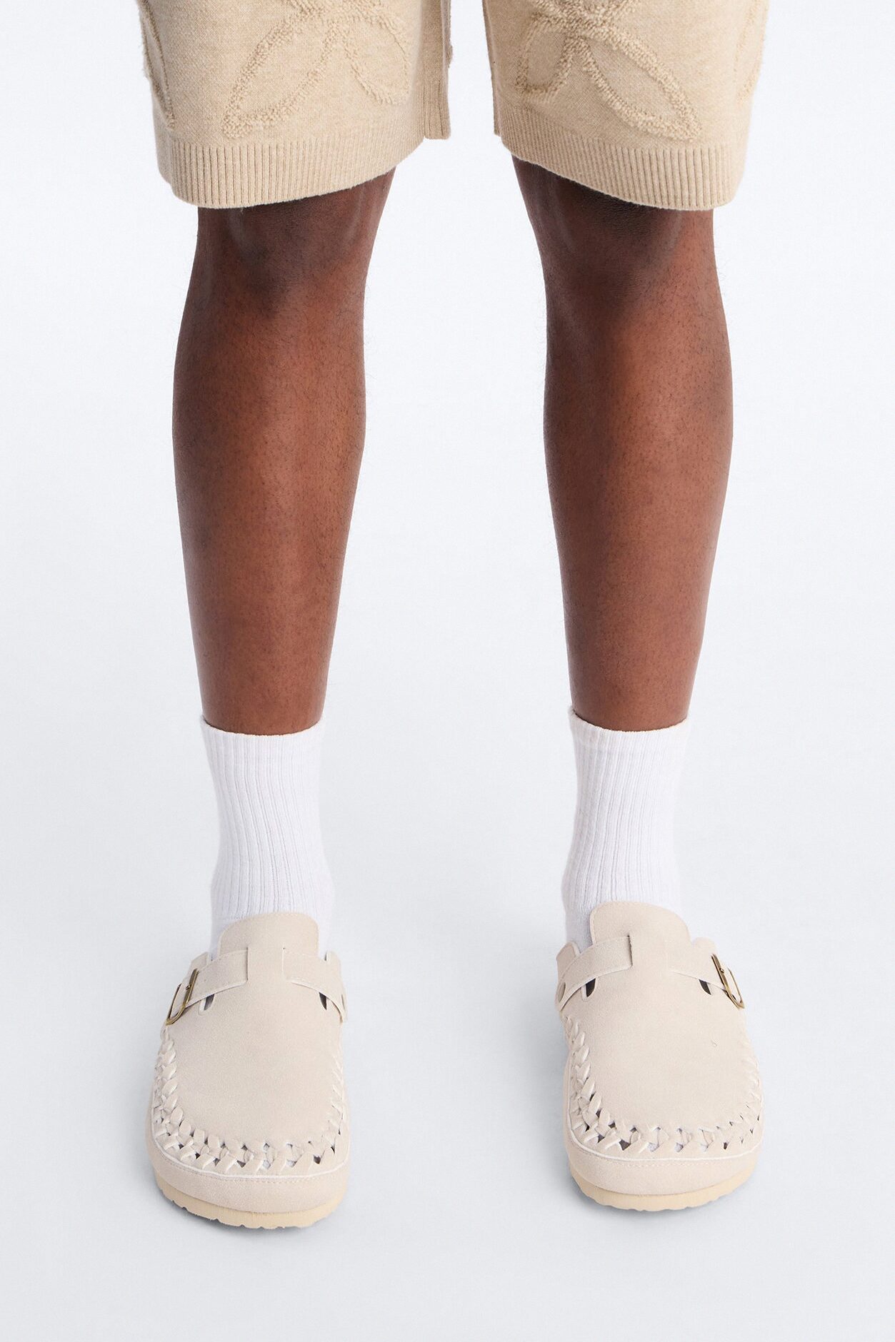 Woven Faux Suede Slip On Mule - White
