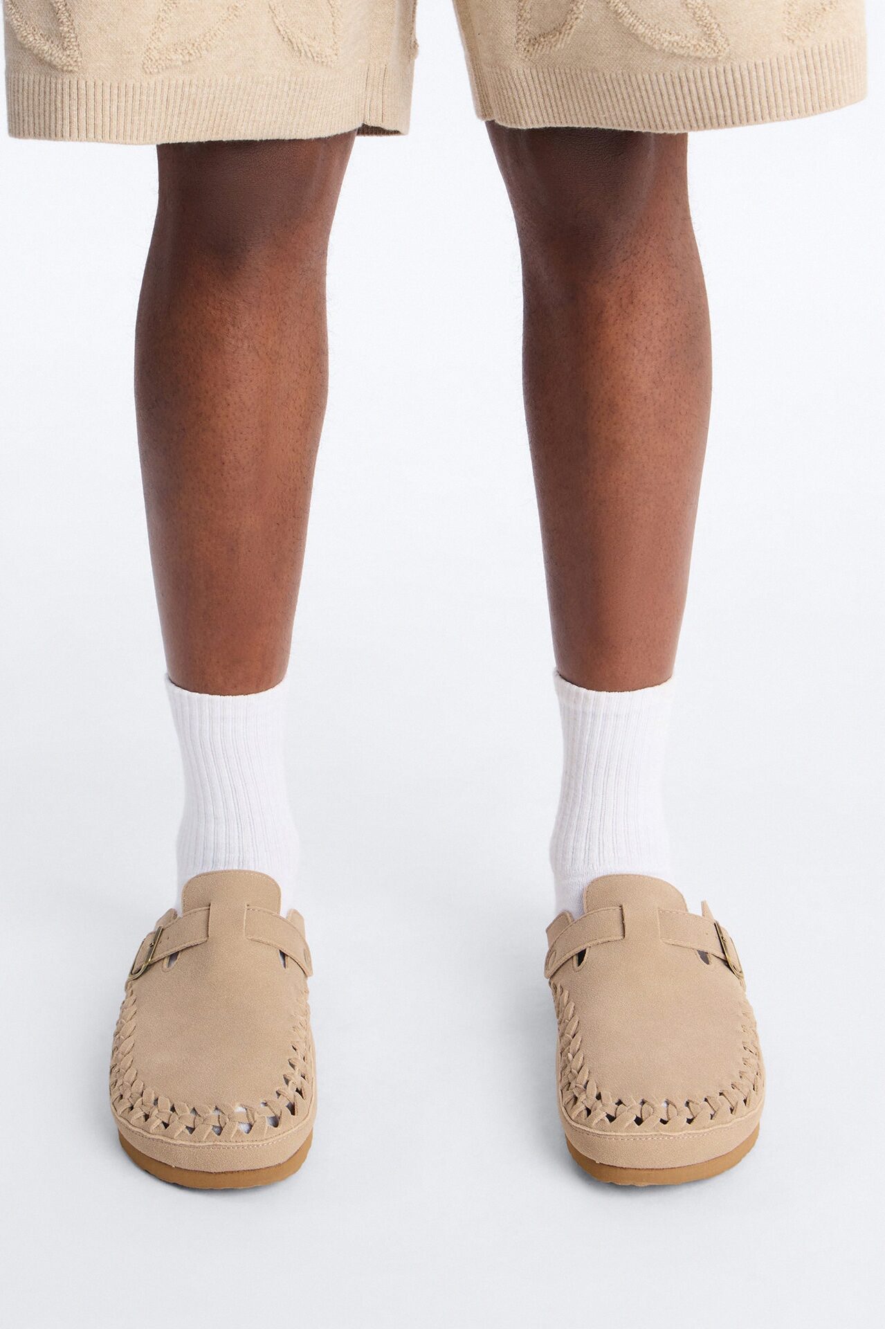 Woven Faux Suede Slip On Mule - Taupe