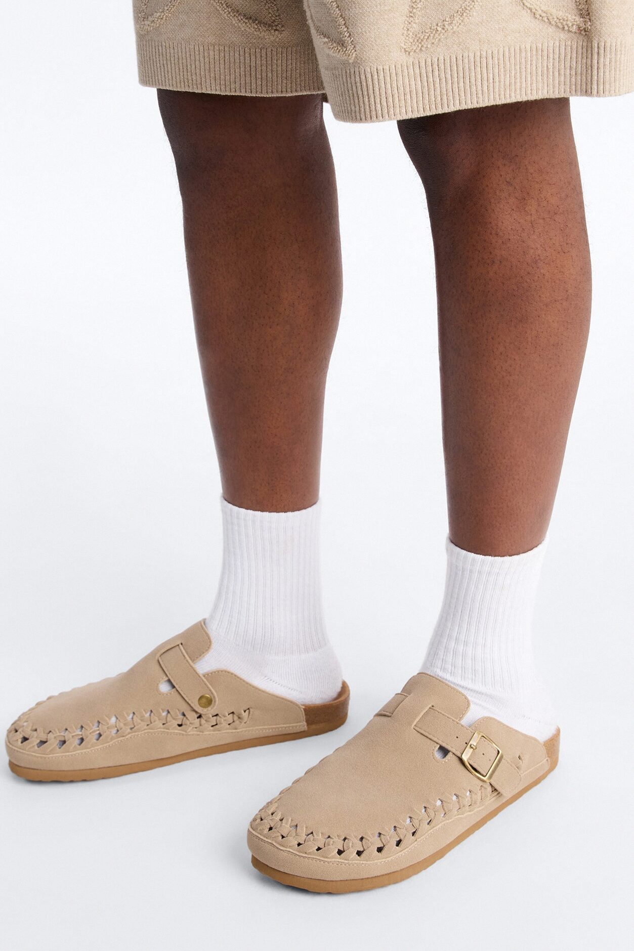 Woven Faux Suede Slip On Mule - Taupe