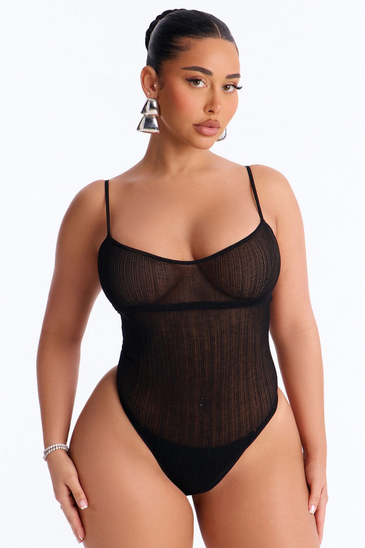 Sienna Sheer Knit Bodysuit - Black