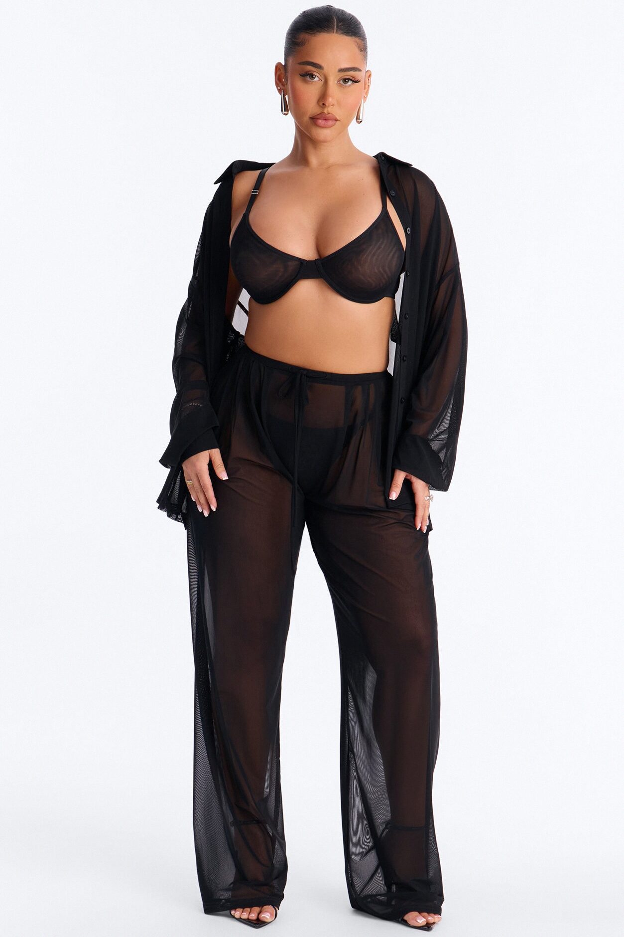 Staying In Mesh Pleated Wide Leg Pant - Black
