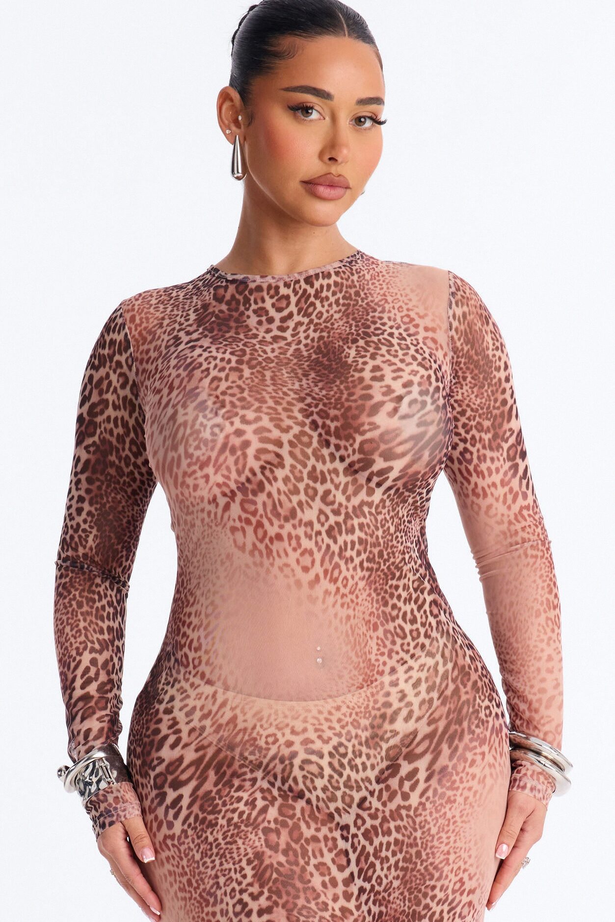 Vivian Leopard Mesh Maxi Dress - Leopard