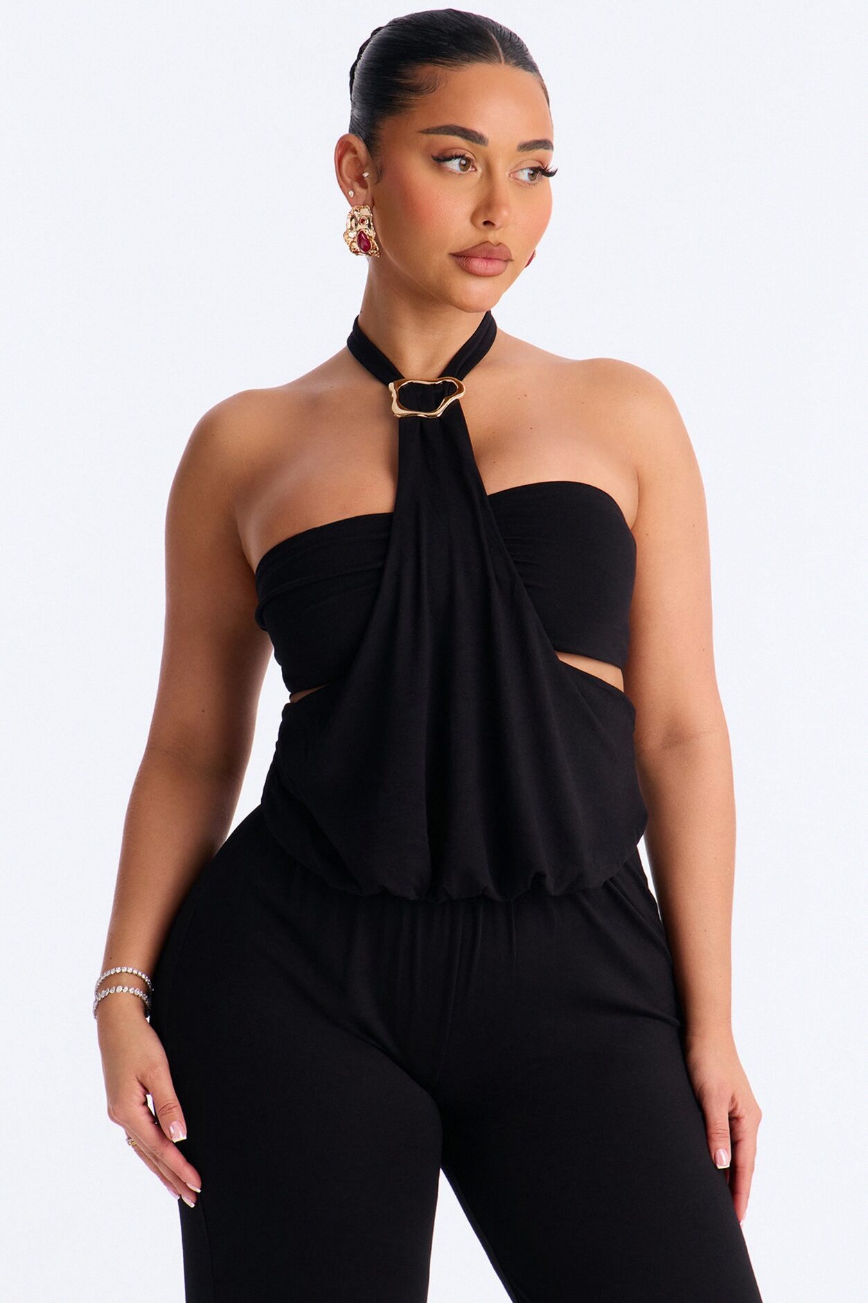 Mya High Neck Jumpsuit And Bandeau 2 Piece Set - Black
